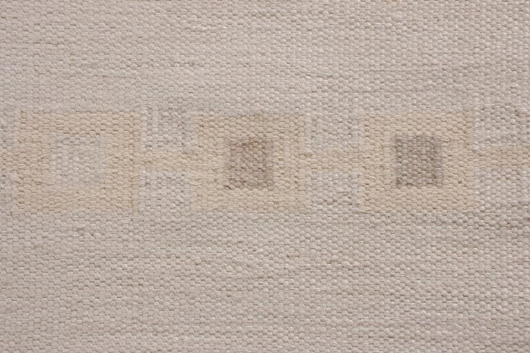Indian Rug & Kilim’s Scandinavian Style Kilim Rug in Beige Brown Geometric Pattern For Sale
