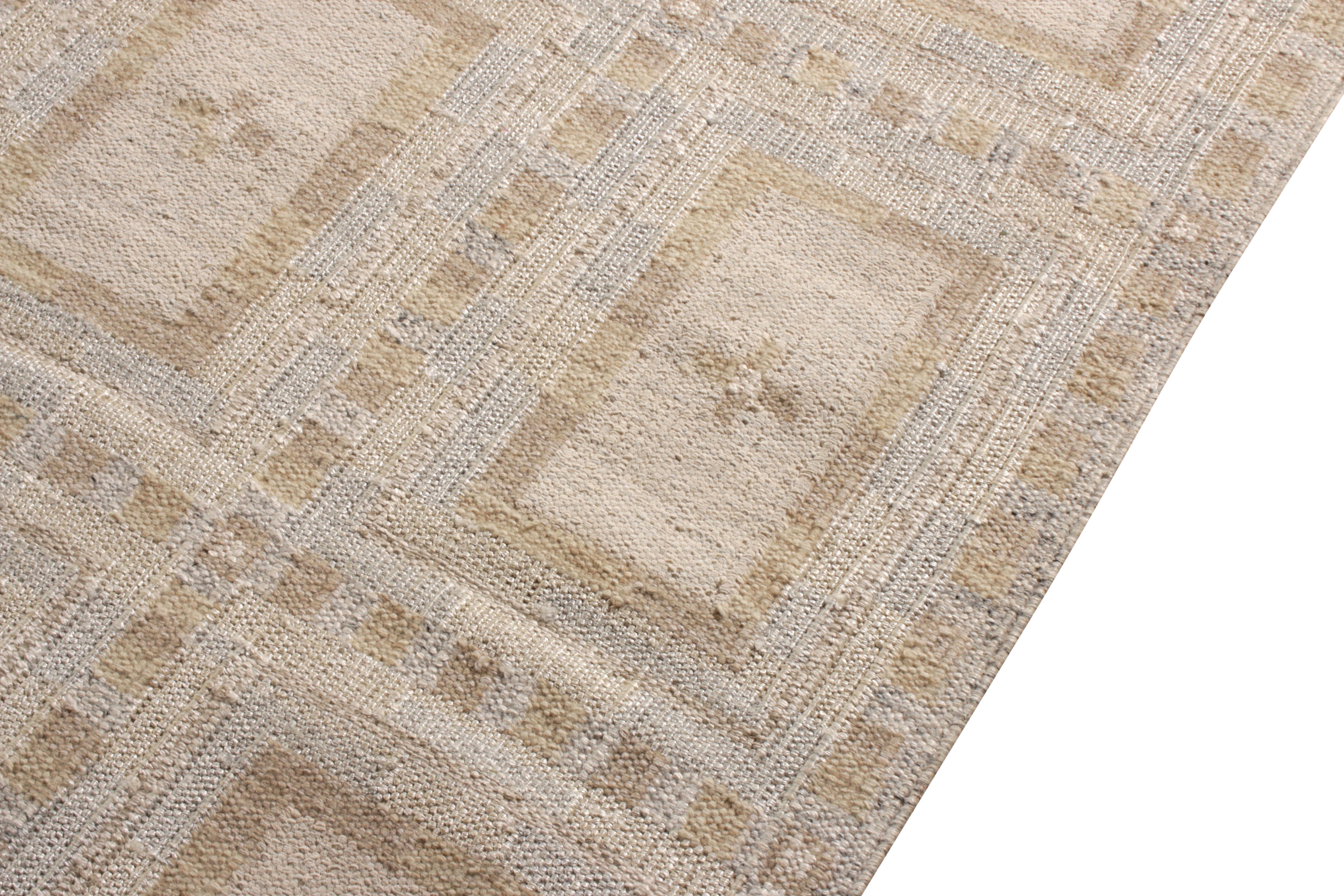 Indian Rug & Kilim’s Scandinavian Style Kilim Rug in Beige-Brown Geometric Pattern For Sale