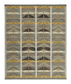 Skandinavischer Kilim-Teppich von Rug & Kilim in Beige-Braun & Gold Geometrisches Muster