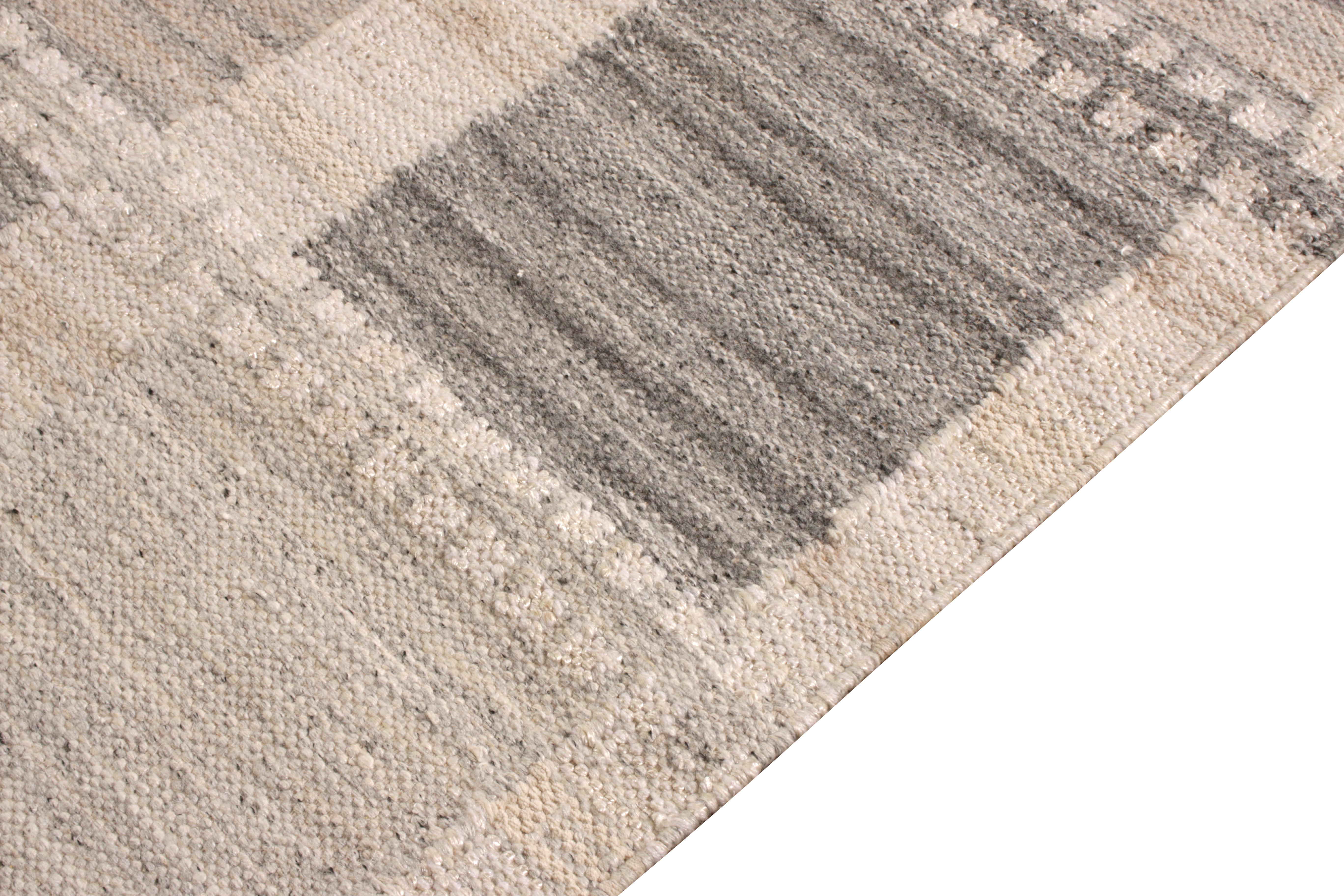 Teppich & Kilims Kelim-Teppich im skandinavischen Stil in Beigegrau mit geometrischem Muster (Skandinavische Moderne) im Angebot