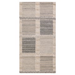 Vintage Rug & Kilim’s Scandinavian Style Kilim Rug in Beige Gray Geometric Pattern