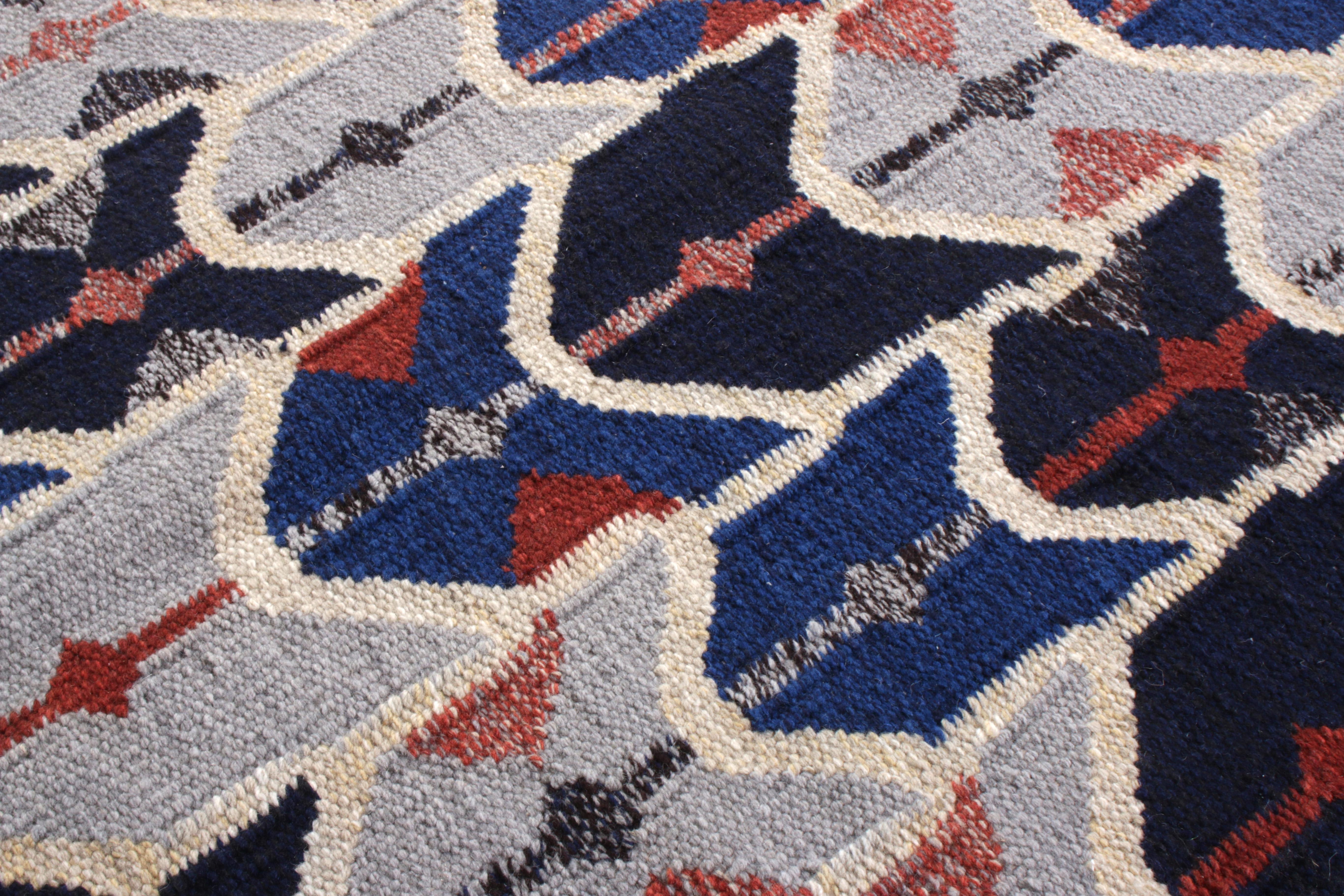 Indien Tapis & Kilims tapis Kilim de style scandinave en bleu et blanc à motif géométrique en vente