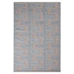 Rug & Kilim’s Scandinavian Style Kilim Rug in Blue and White Geometric Pattern