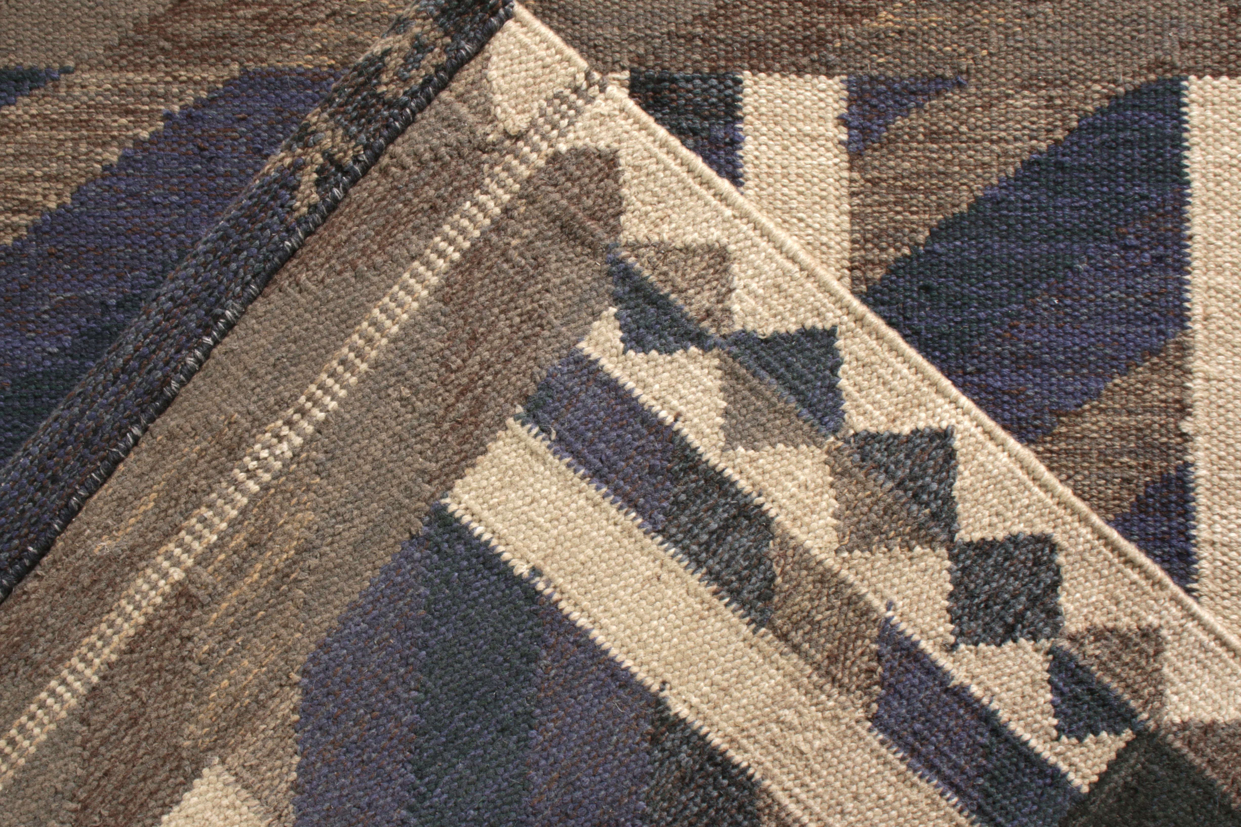 Contemporary Rug & Kilim’s Scandinavian Style Kilim Rug in Blue Beige-Brown Geometric pattern For Sale