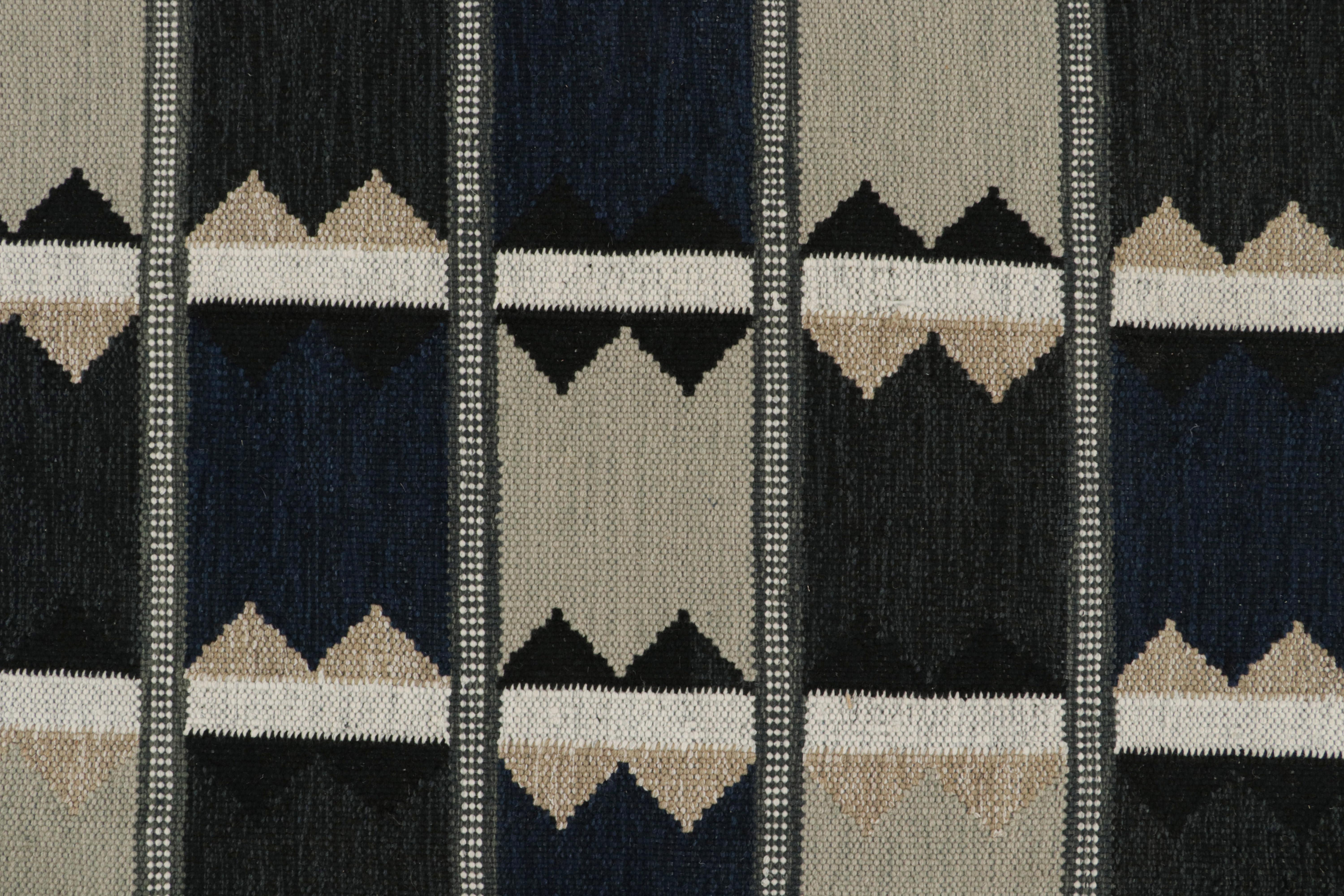 Rug & Kilim’s Scandinavian Style Kilim rug in Blue, Black & Greige Patterns In New Condition For Sale In Long Island City, NY