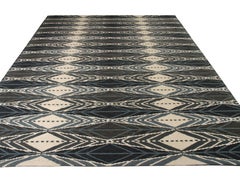 Rug & Kilim’s Scandinavian Style Kilim Rug in Blue Gray Geometric Pattern