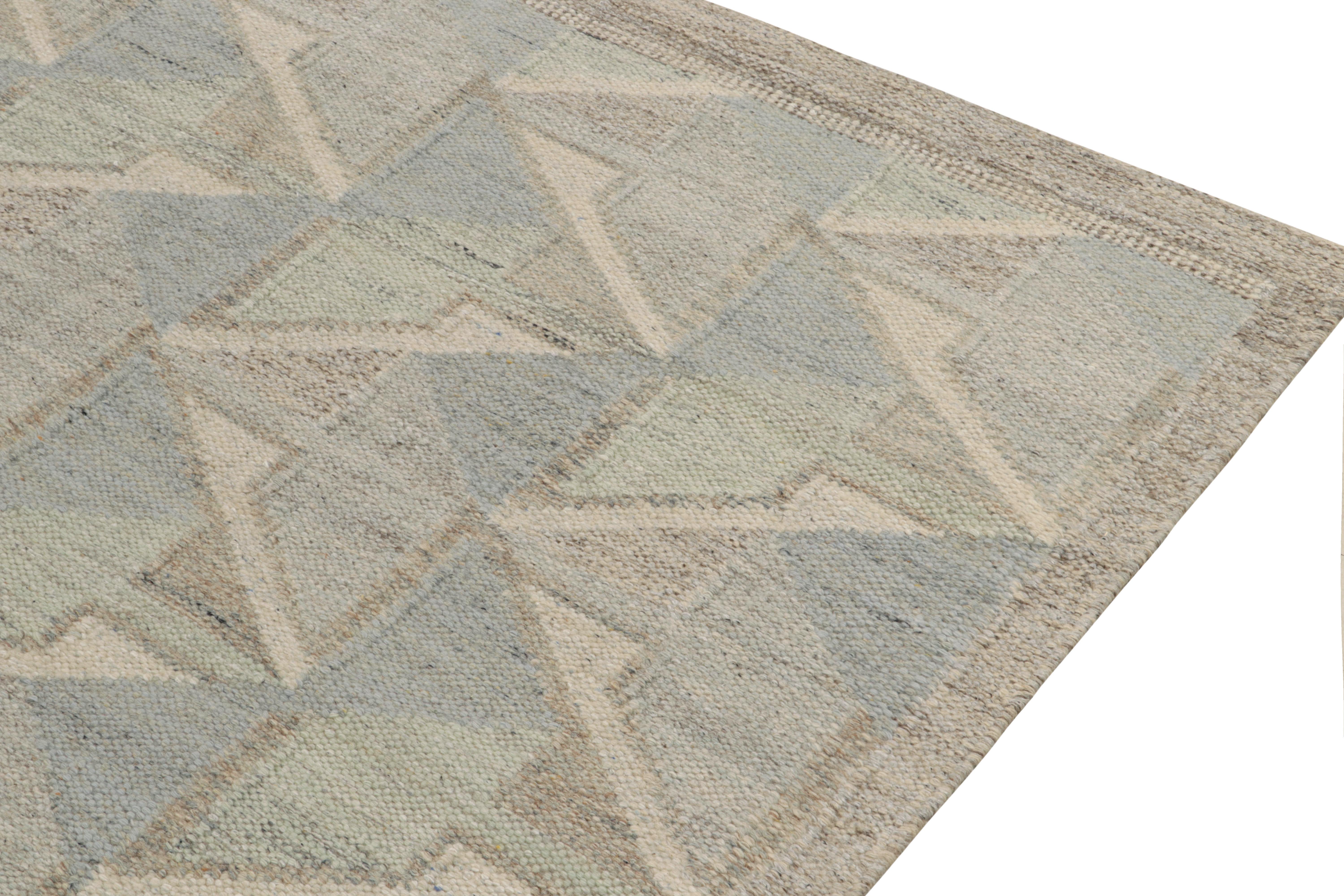 Hand-Knotted Rug & Kilim's Scandinavian Style Kilim Rug in Blue & Gray Geometric Pattern For Sale
