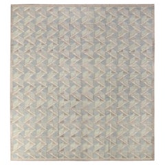 Rug & Kilim’s Scandinavian Style Kilim Rug in Blue, Gray Geometric Pattern