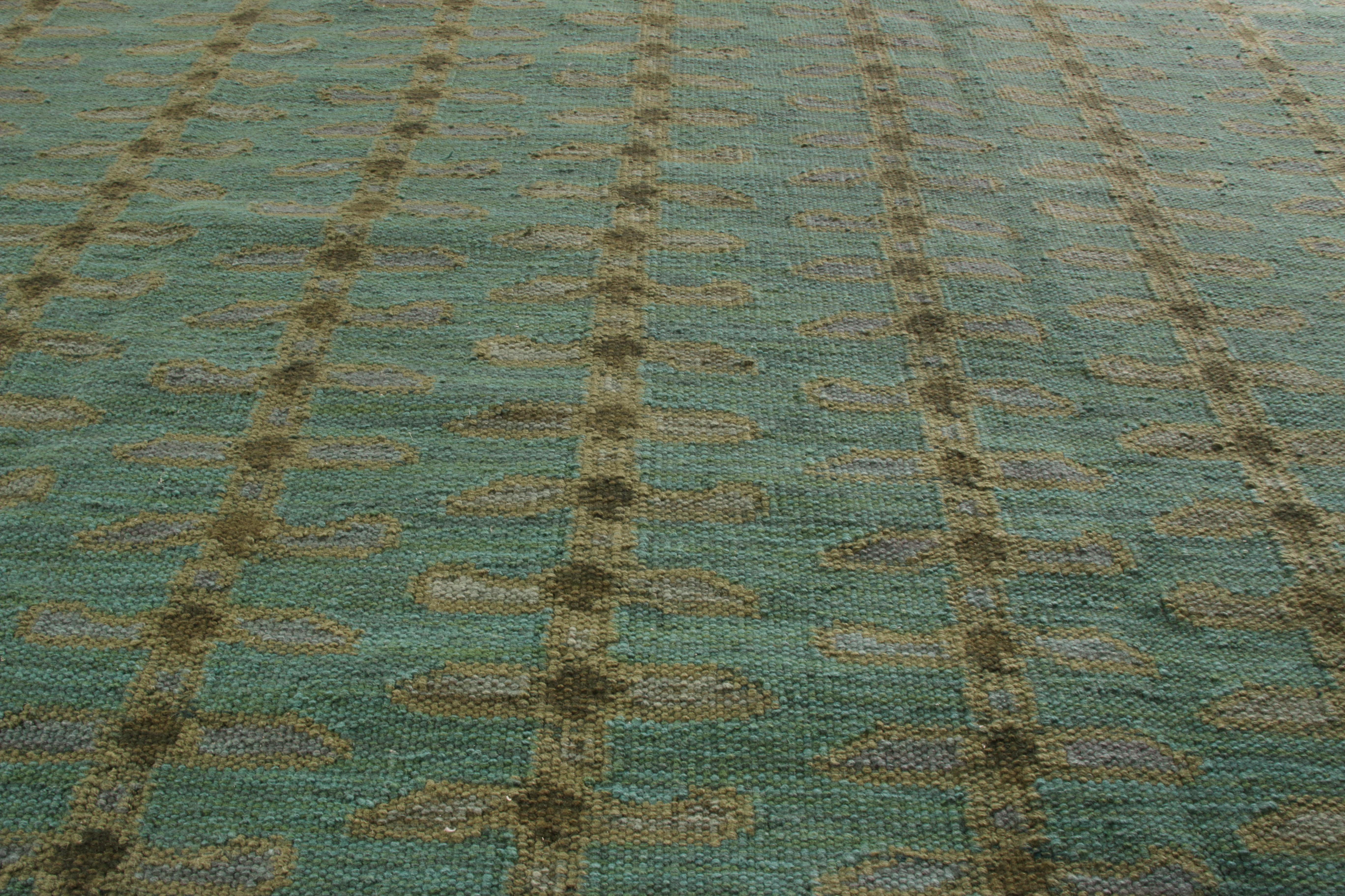 Indian Rug & Kilim’s Scandinavian Style Kilim Rug in Blue Green Striped Pattern For Sale
