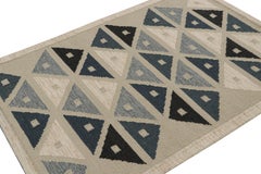 Rug & Kilim’s Scandinavian Style Kilim Rug in Blue & Greige Geometric Patterns