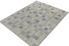 Rug & Kilim's Scandinavian Style Kilim Rug in Blue, Grey Geometric Pattern