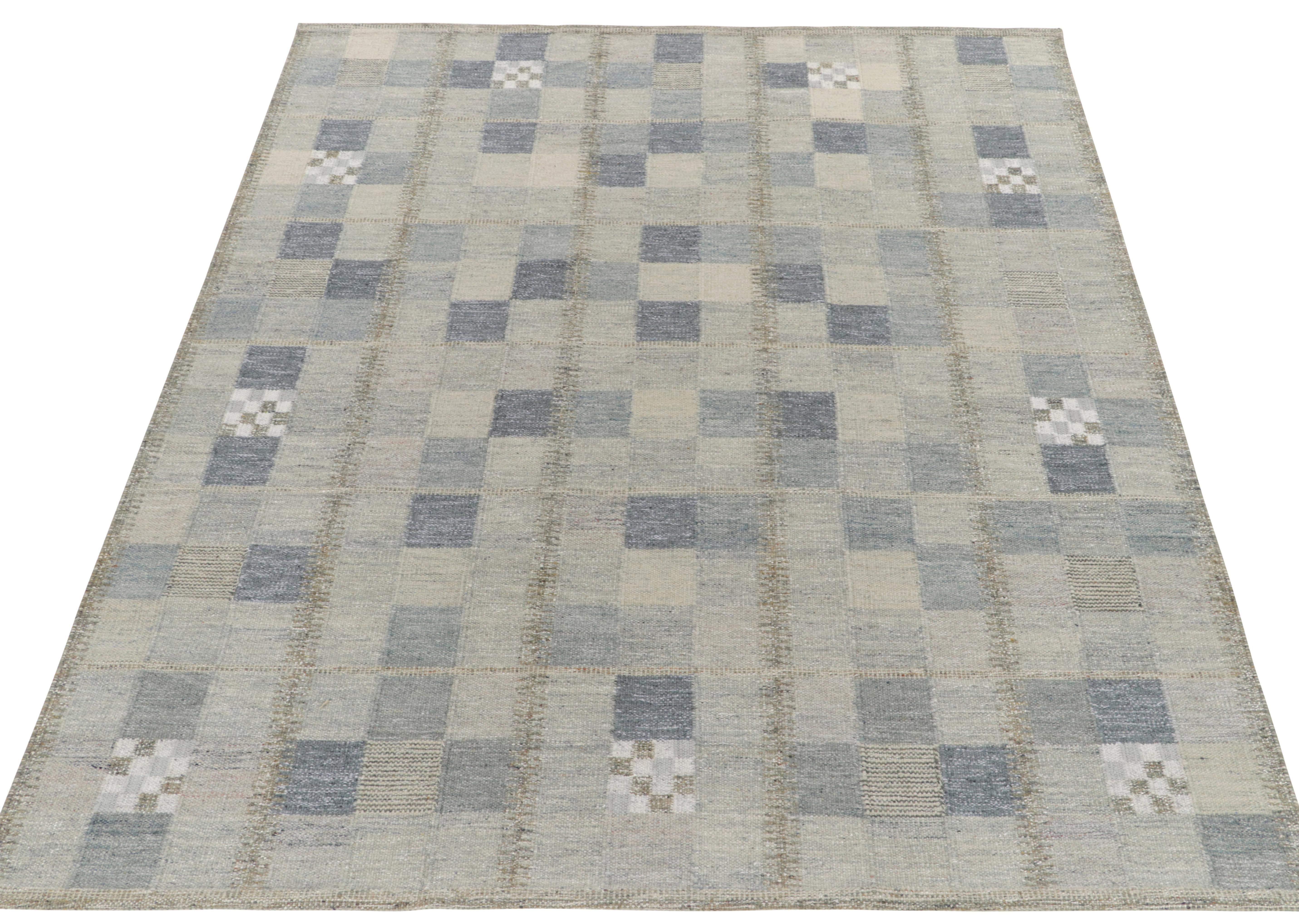 Scandinave moderne Tapis Kilim de style scandinave en bleu et gris à motif géométrique en vente