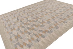 Rug & Kilim’s Scandinavian Style Kilim Rug in Blue, Grey & Gold Patterns