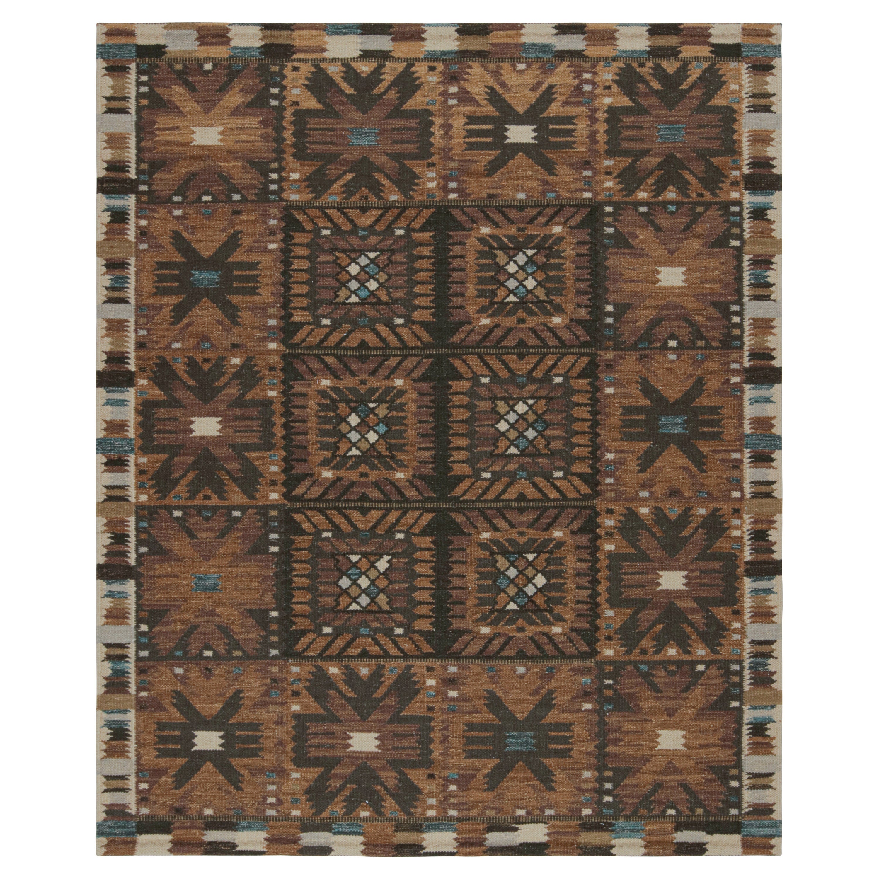 Rug & Kilim - Tappeto Kilim in stile scandinavo con motivi marroni e neri in vendita