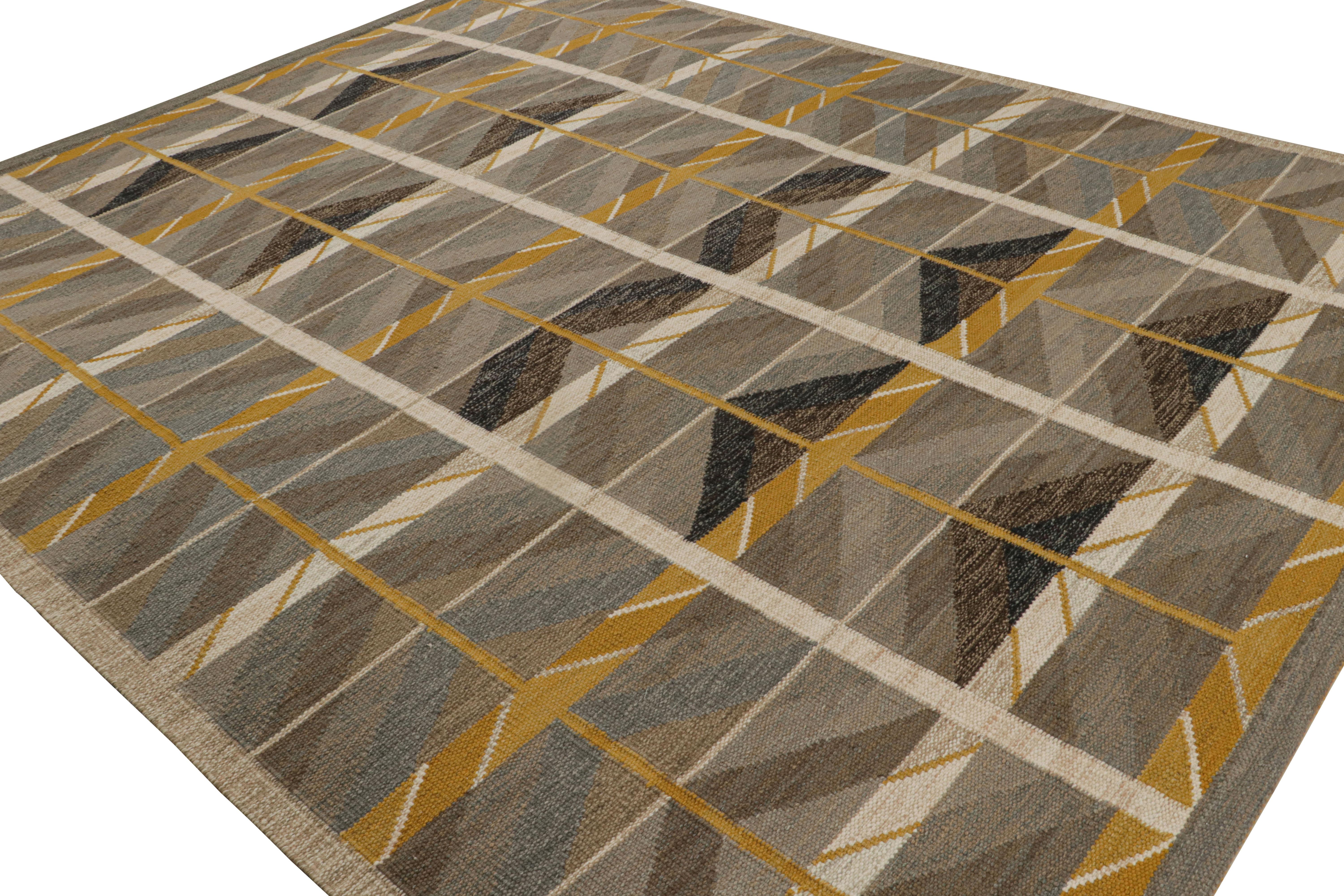 This 10x12 Swedish style kilim rug is from the award-winning Scandinavian rug collection by Rug & Kilim. Handwoven in wool and undyed, natural yarns, this flatweave is inspired by Swedish Deco Rollakan and Rya rugs.

On the Design: 

In this rug,