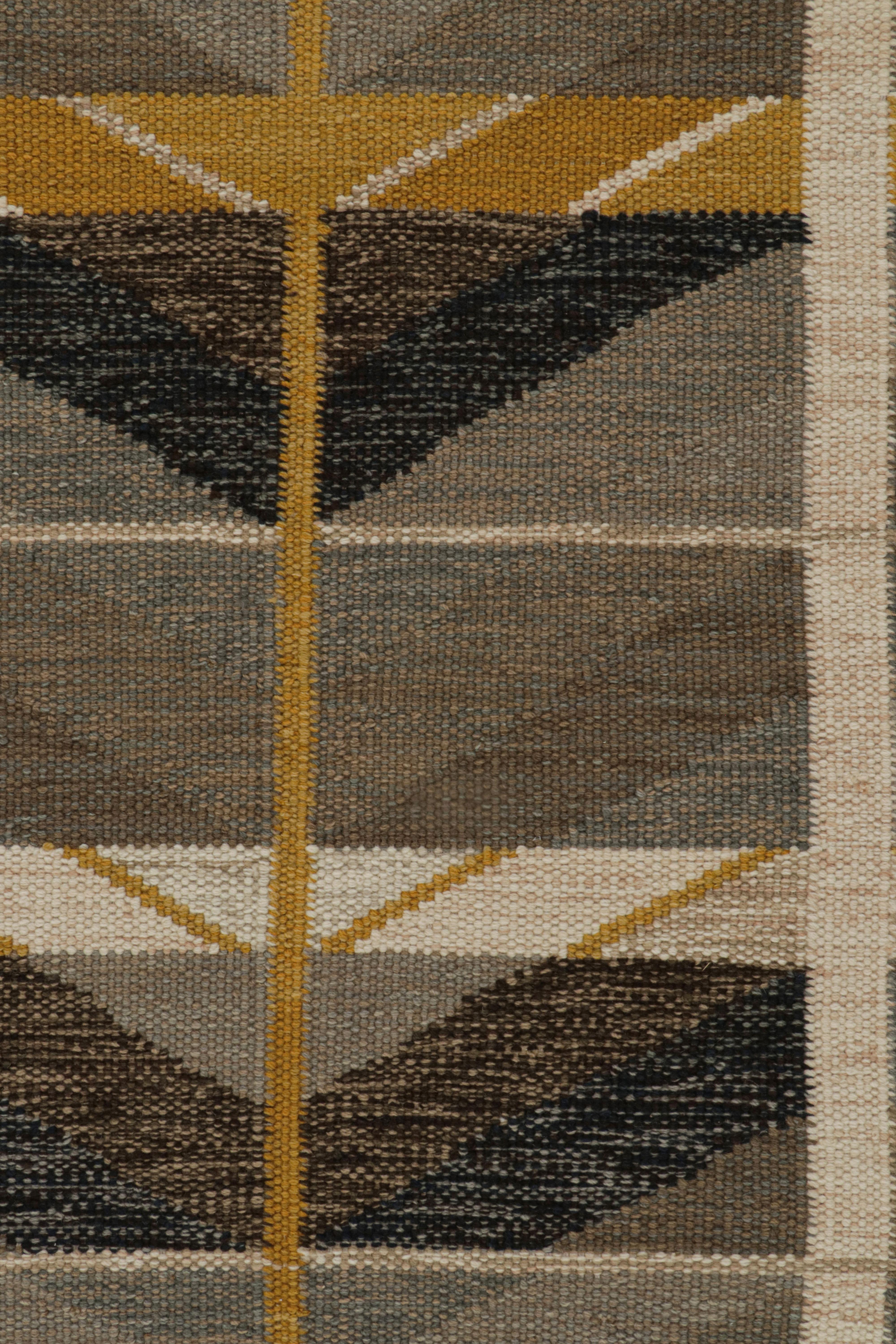Rug & Kilim’s Scandinavian Style rug in Brown, Blue and Gold Patterns In New Condition For Sale In Long Island City, NY