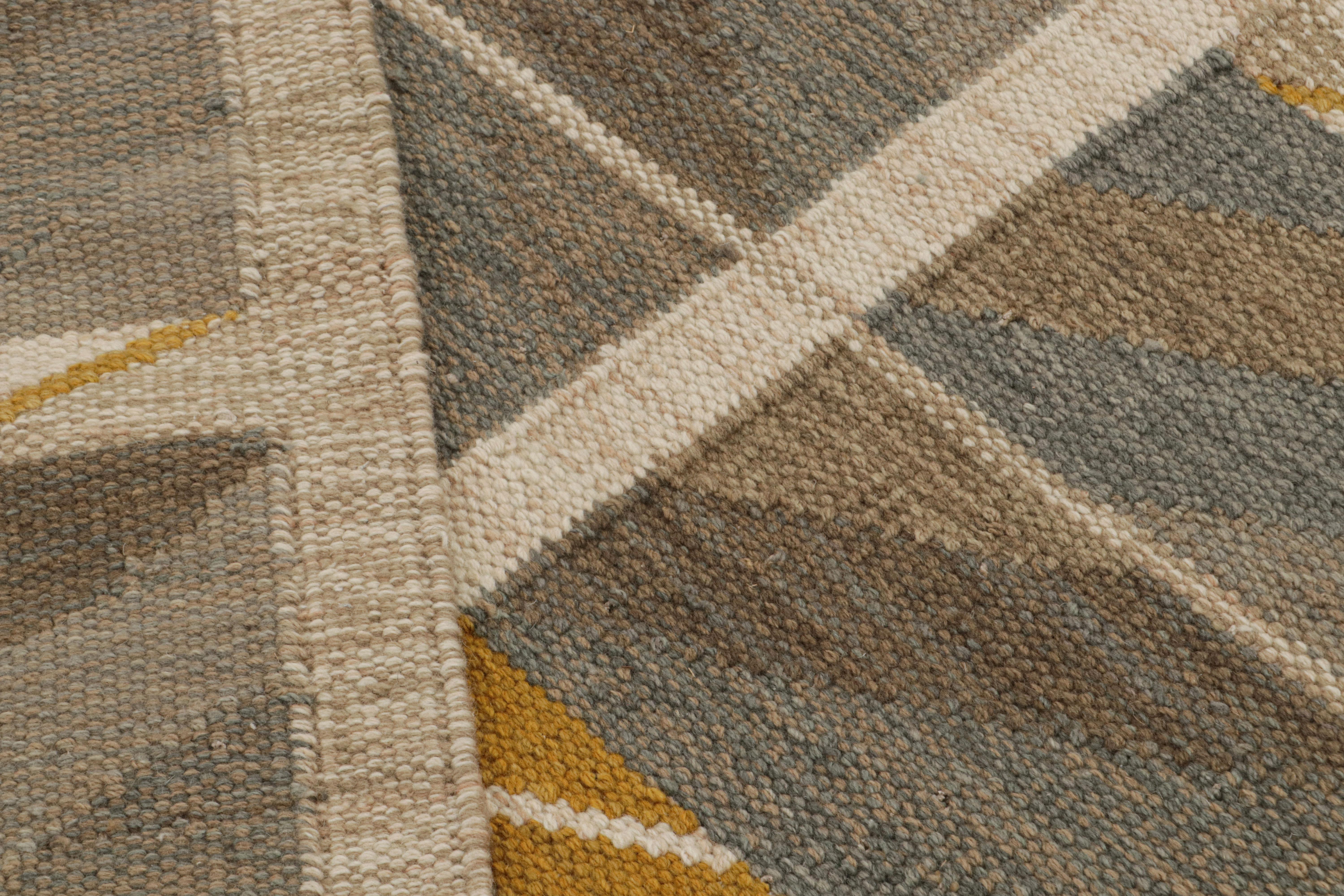 Contemporary Rug & Kilim’s Scandinavian Style rug in Brown, Blue and Gold Patterns For Sale