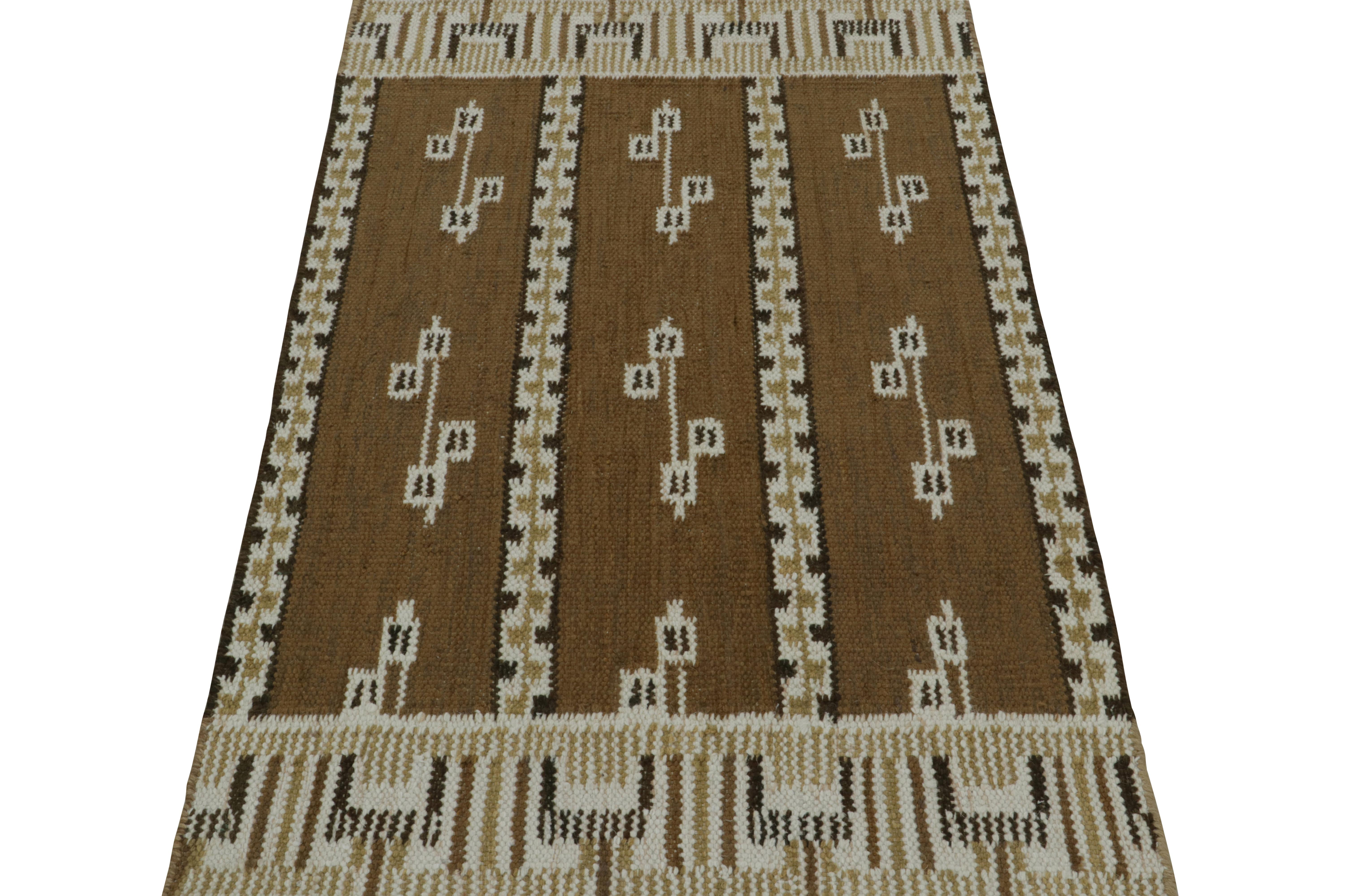 Modern Rug & Kilim’s Scandinavian Style Kilim Rug in Brown with Geometric Patterns For Sale