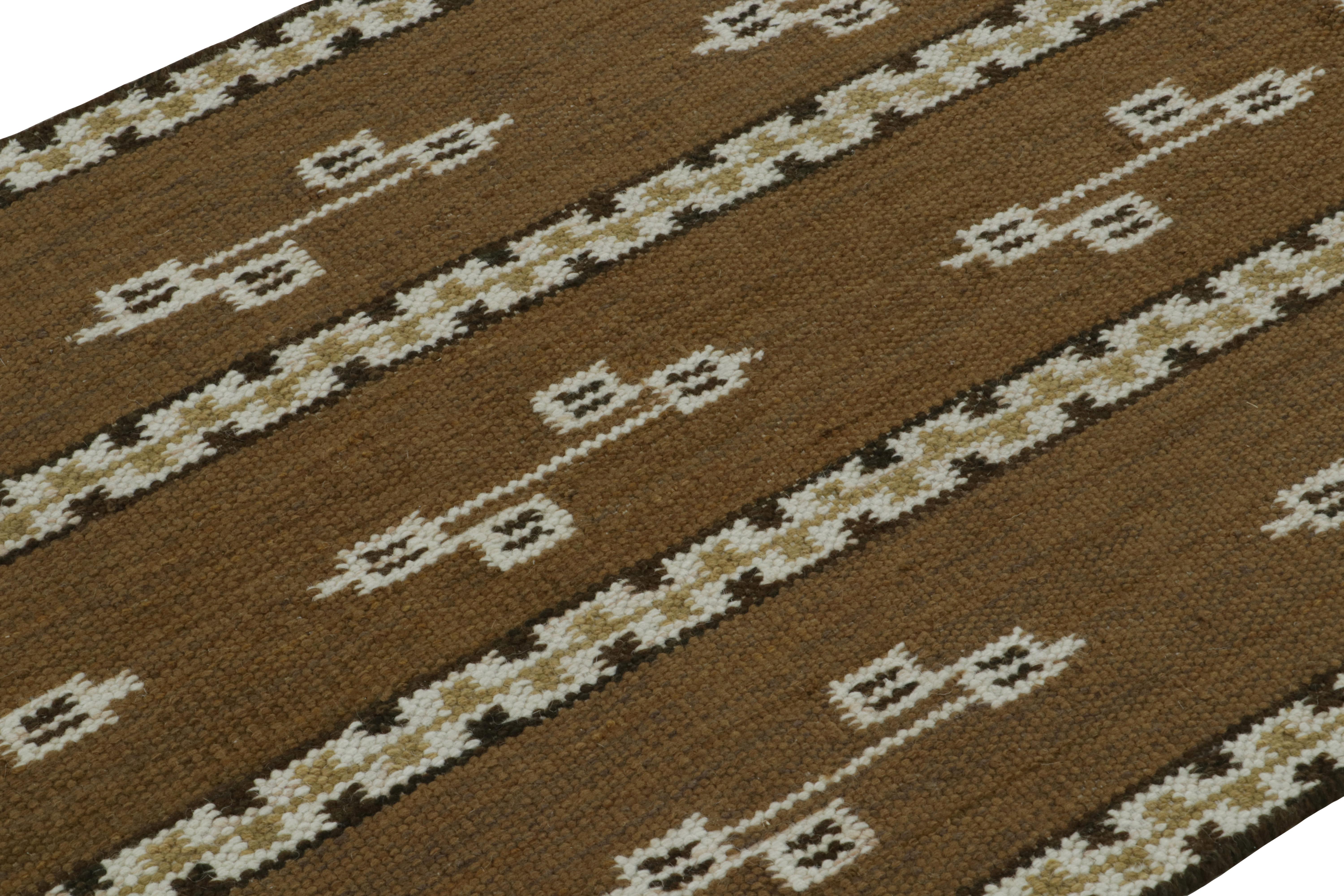 Indian Rug & Kilim’s Scandinavian Style Kilim Rug in Brown with Geometric Patterns For Sale