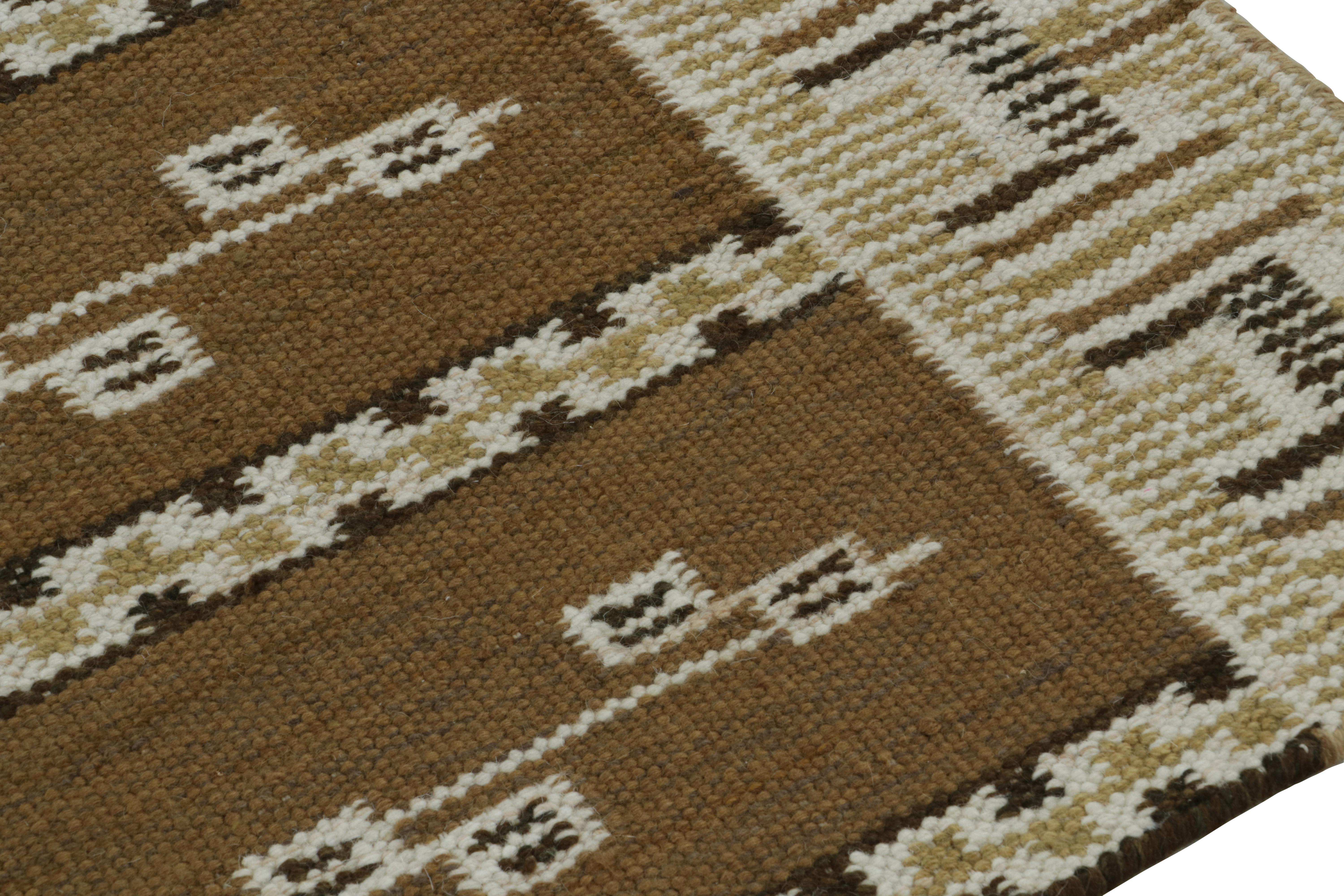Hand-Woven Rug & Kilim’s Scandinavian Style Kilim Rug in Brown with Geometric Patterns For Sale
