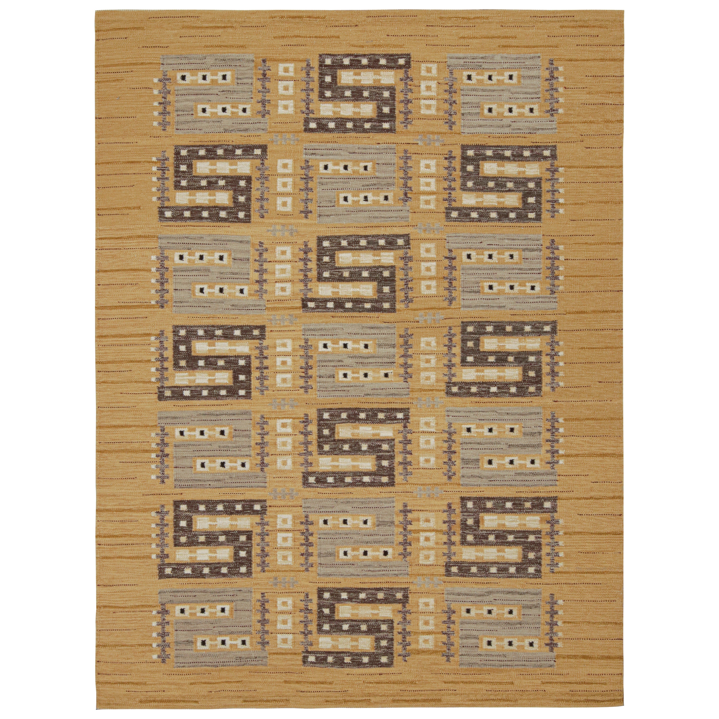 Rug & Kilim's Scandinavian Style Kilim Rug in Gold with Geometric Patterns (tapis de style scandinave à motifs géométriques)