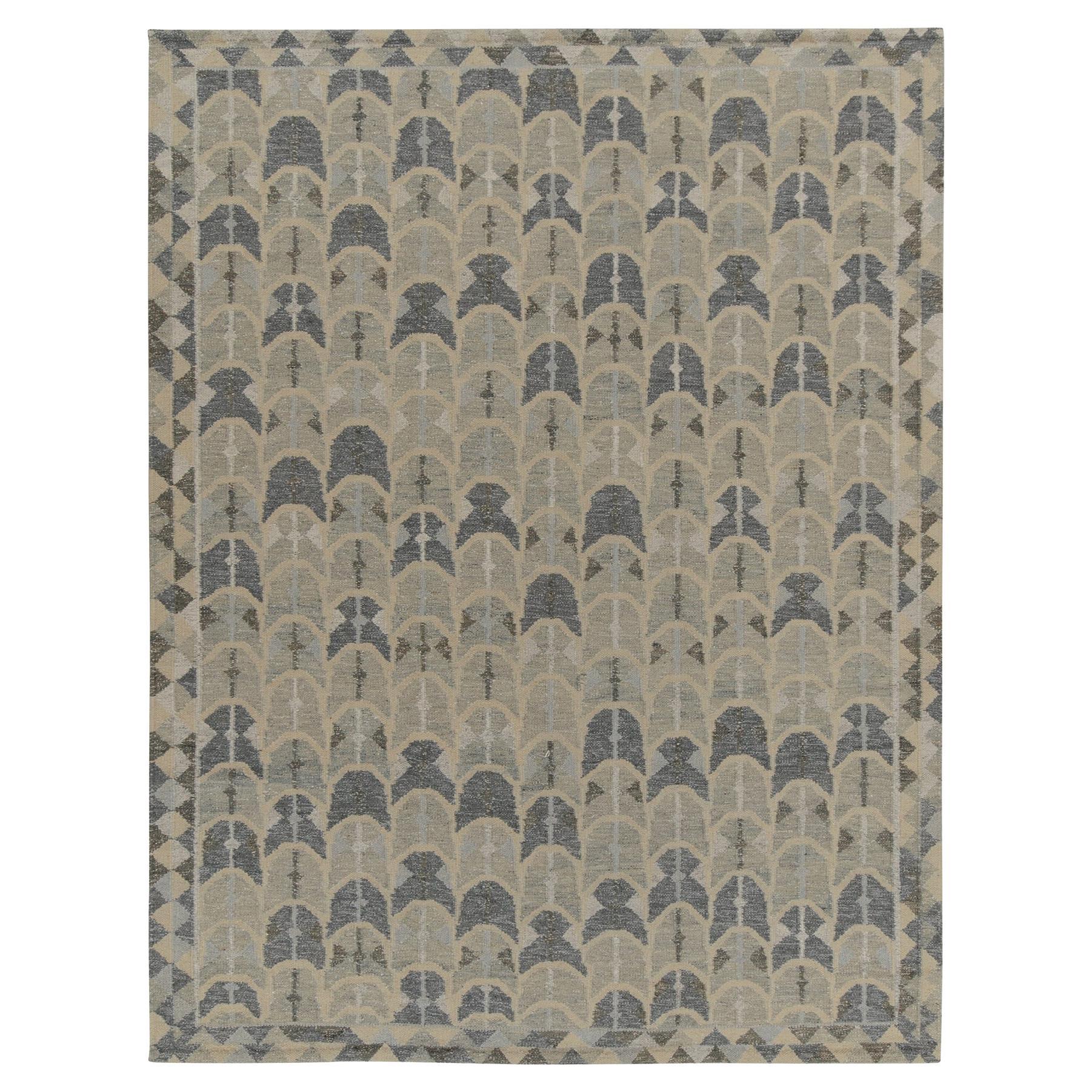 Rug & Kilim’s Scandinavian Style Kilim Rug in Gray and Blue Geometric Pattern For Sale