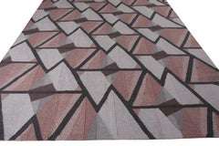 Rug & Kilim’s Scandinavian Style Kilim Rug in Gray and Pink Geometric Pattern