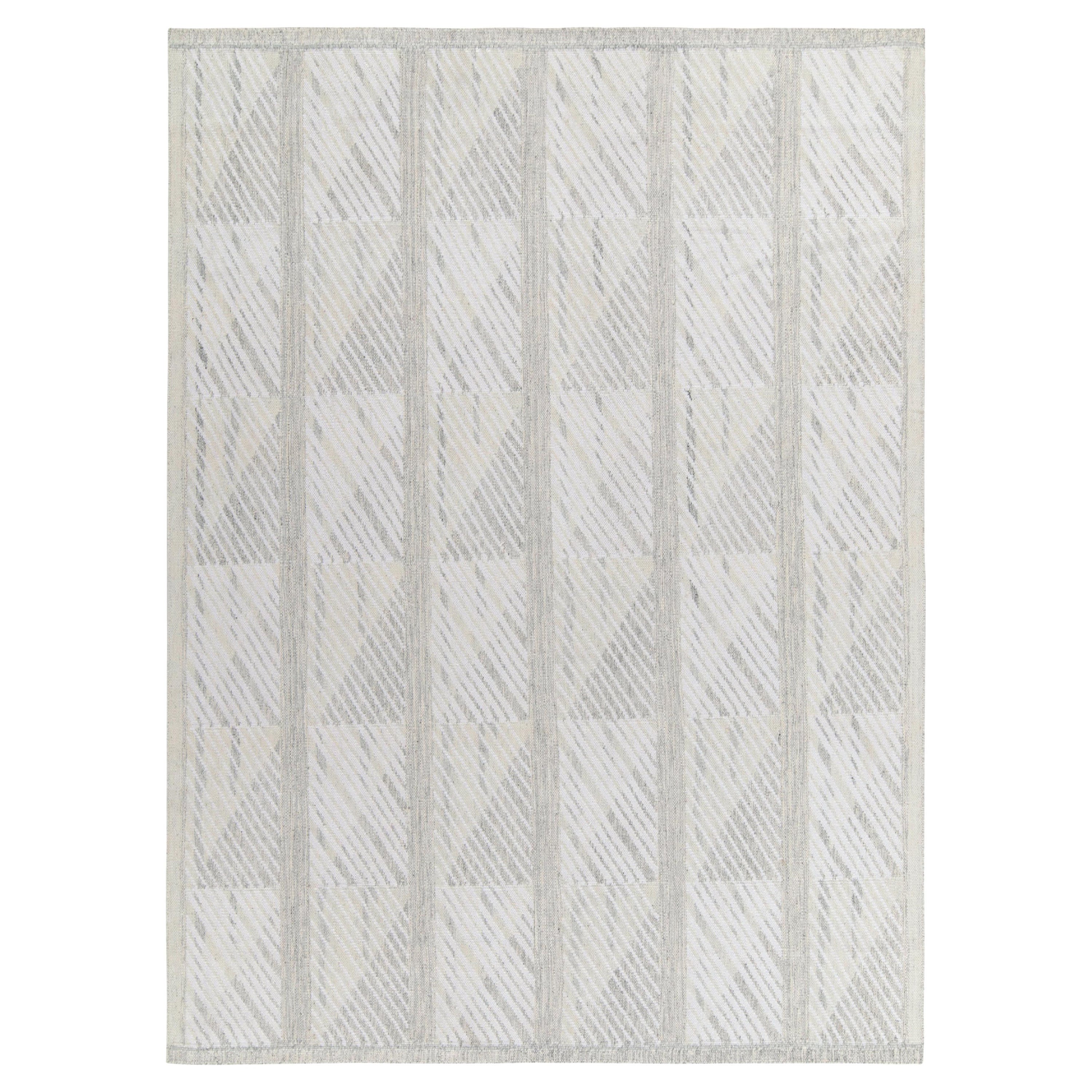 Rug & Kilim - Tappeto Kilim in stile scandinavo con motivo geometrico grigio e bianco