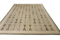 Rug & Kilim’s Scandinavian Style Kilim Rug in Green Beige Grey Geometric Pattern