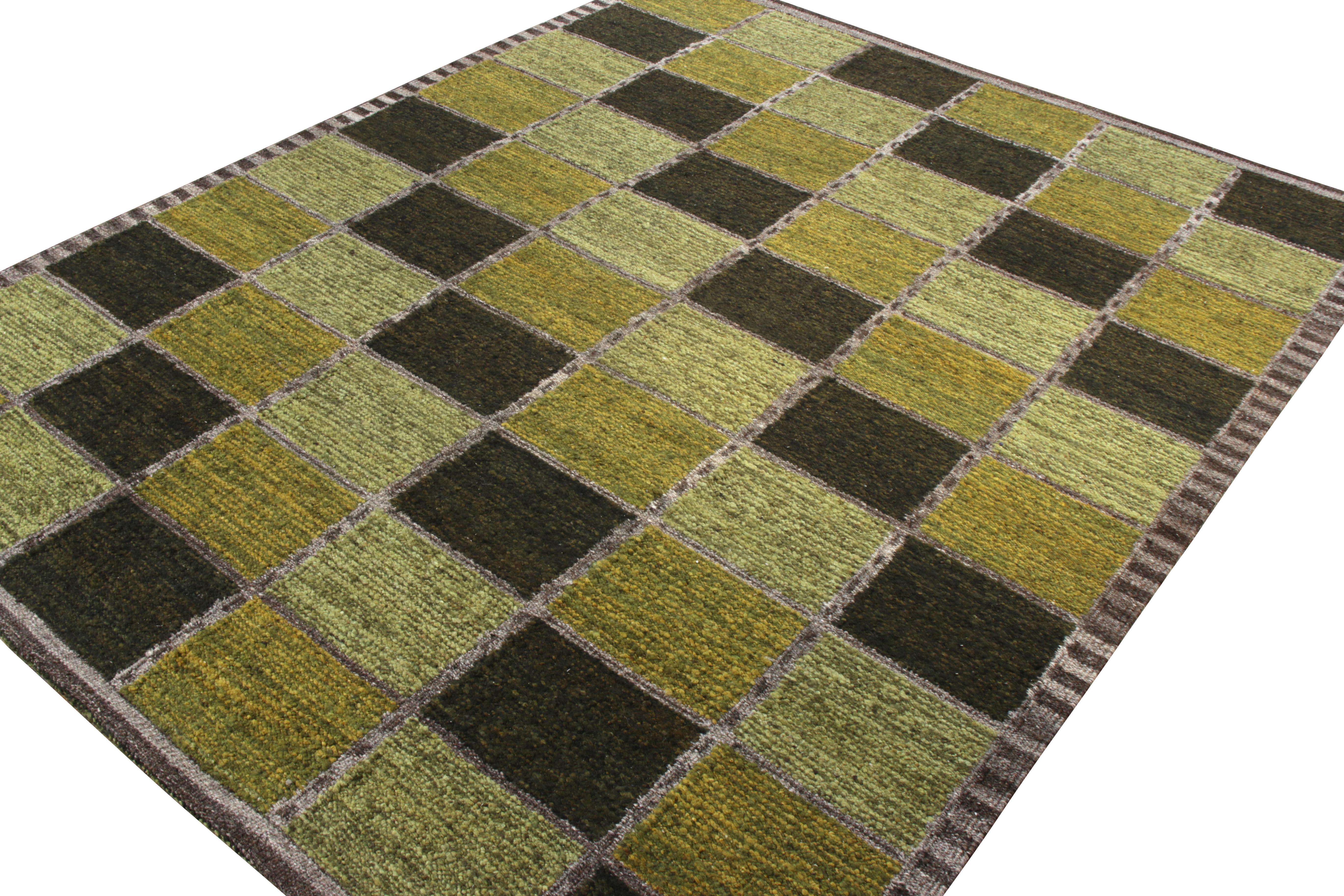 Scandinave moderne Rug & Kilim's Scandinavian Style Kilim Rug in Green Geometric Pattern (tapis de style scandinave à motif géométrique vert) en vente