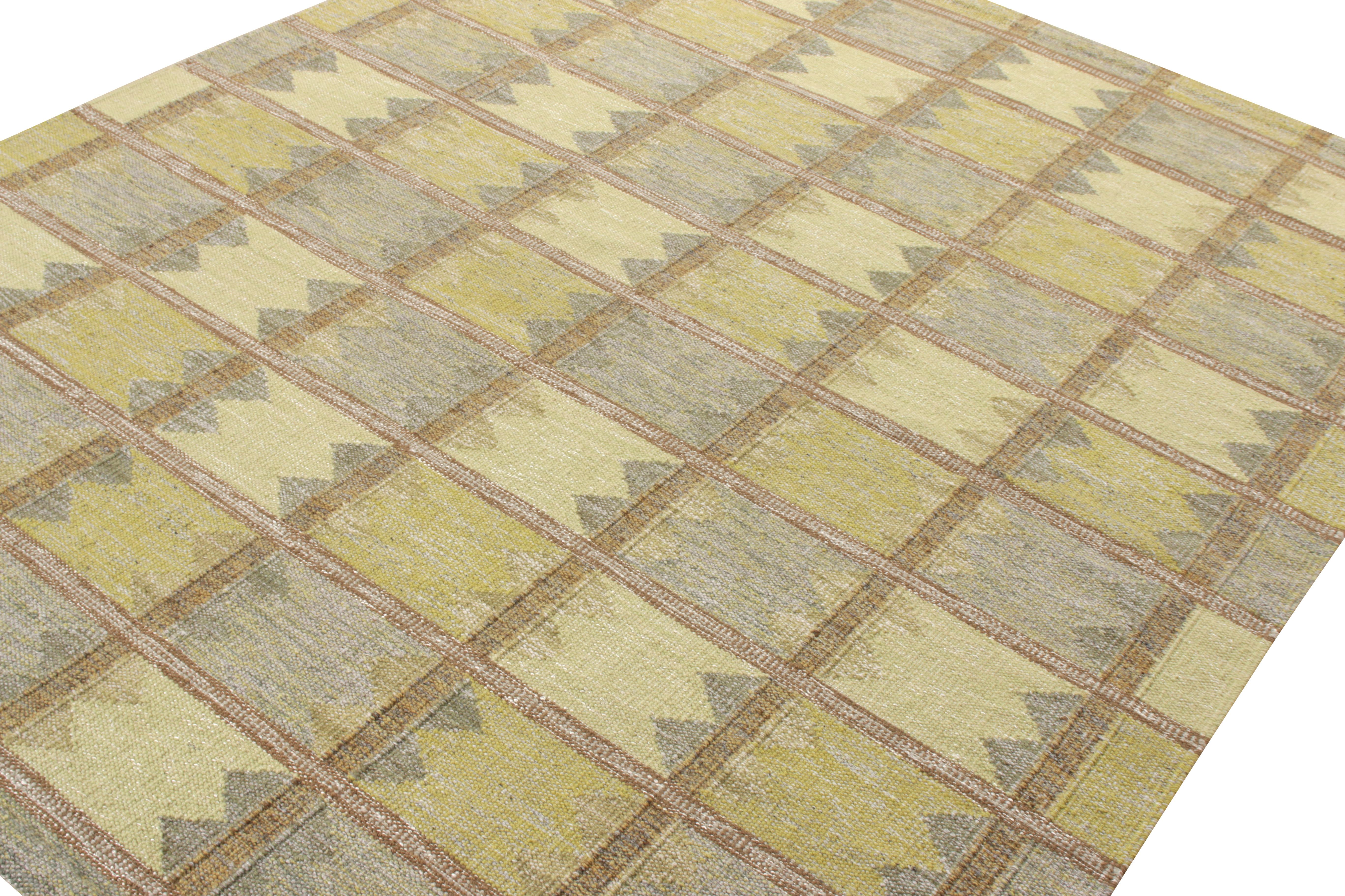 Alfombra Kilim de estilo escandinavo Rug & Kilim en verde y gris con dibujo geométrico Escandinavo moderno en venta