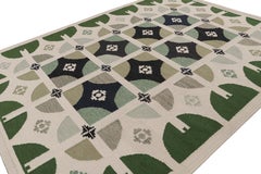 Rug & Kilim’s Scandinavian Style Kilim Rug in Green, White & Black Patterns
