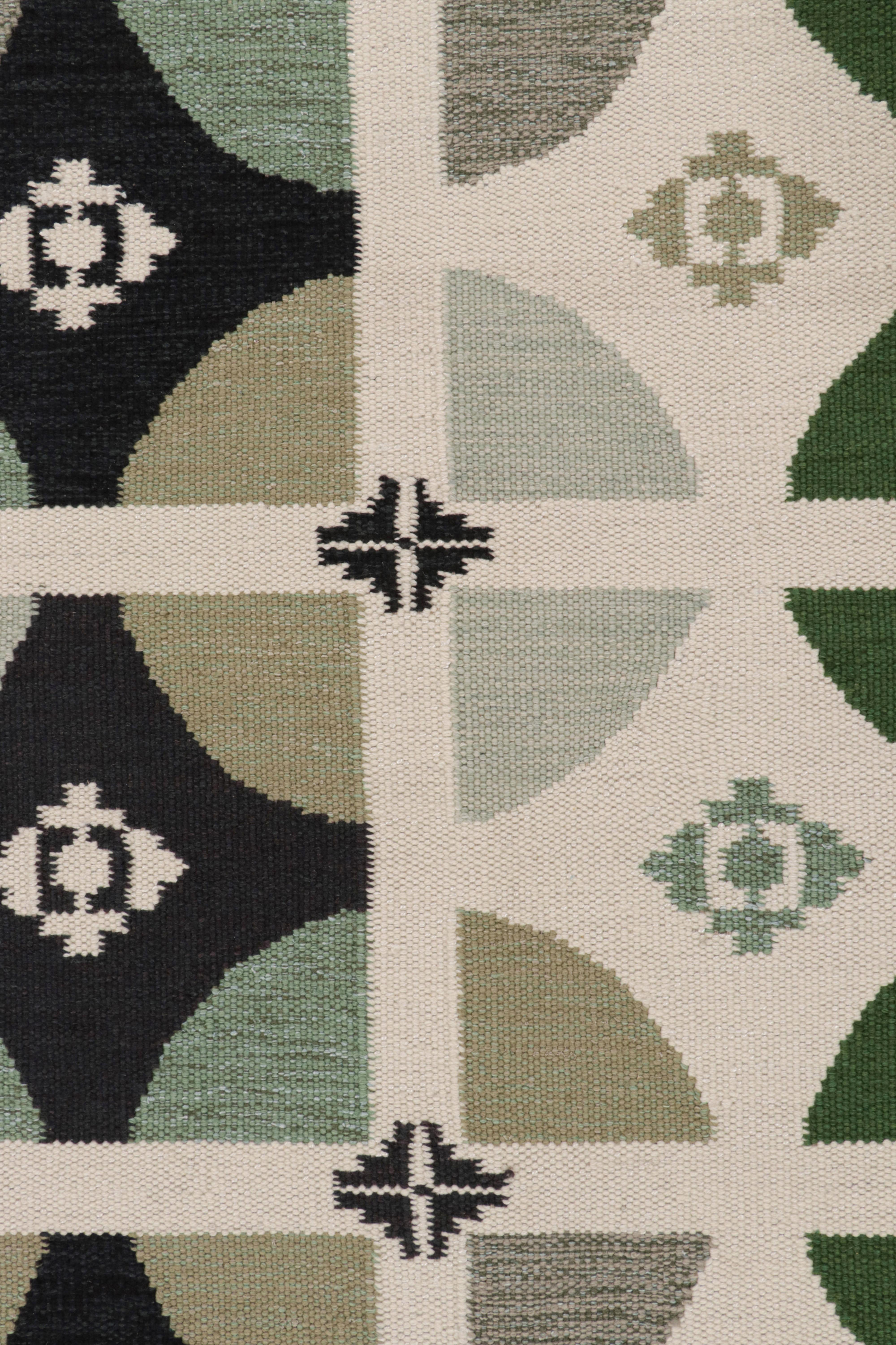 Rug & Kilim’s Scandinavian Style Kilim Rug in Green, White & Black Patterns In New Condition For Sale In Long Island City, NY
