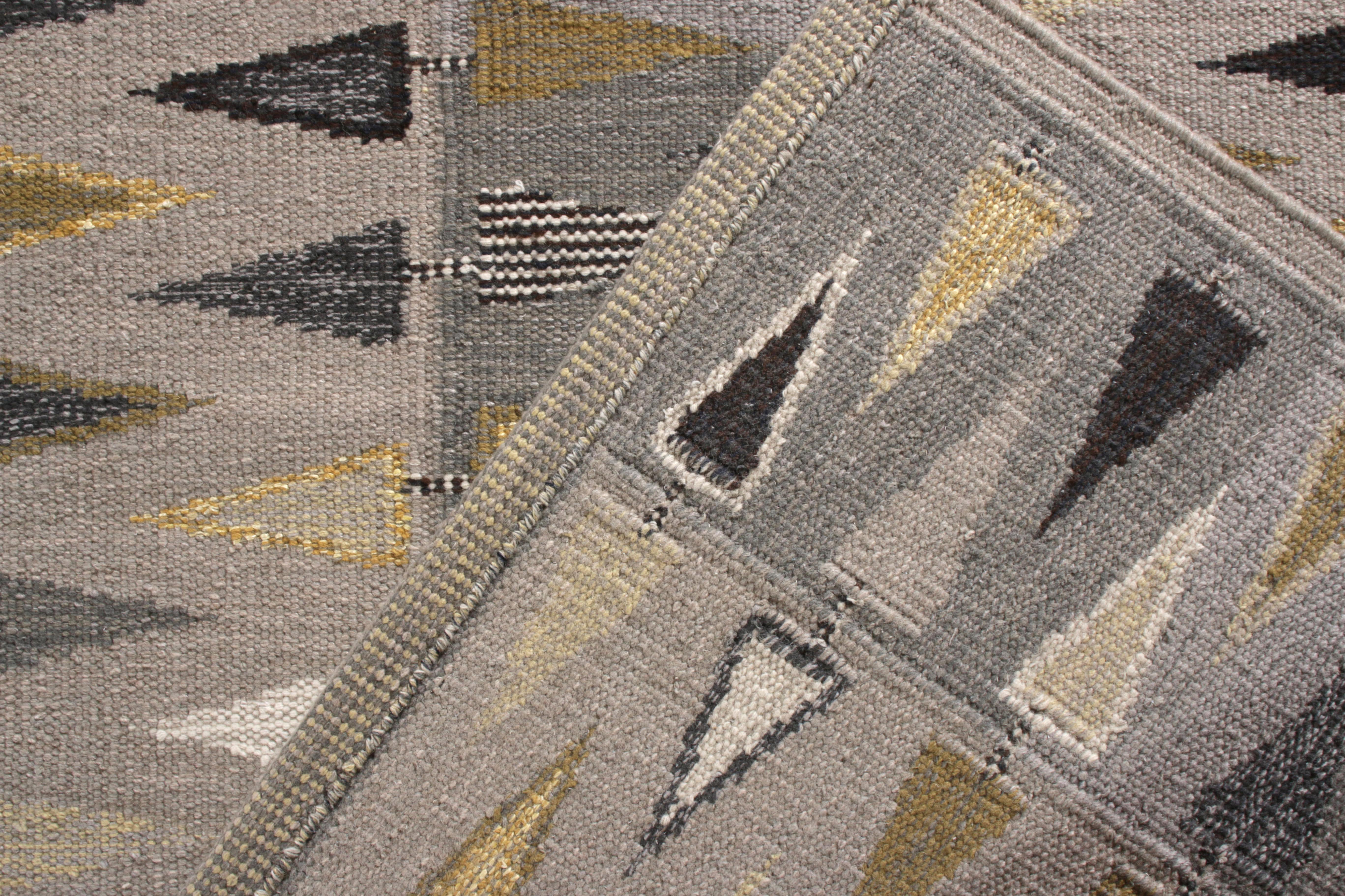 Hand-Knotted Rug & Kilim’s Scandinavian Style Kilim Rug in Grey and Brown Geometric Pattern For Sale