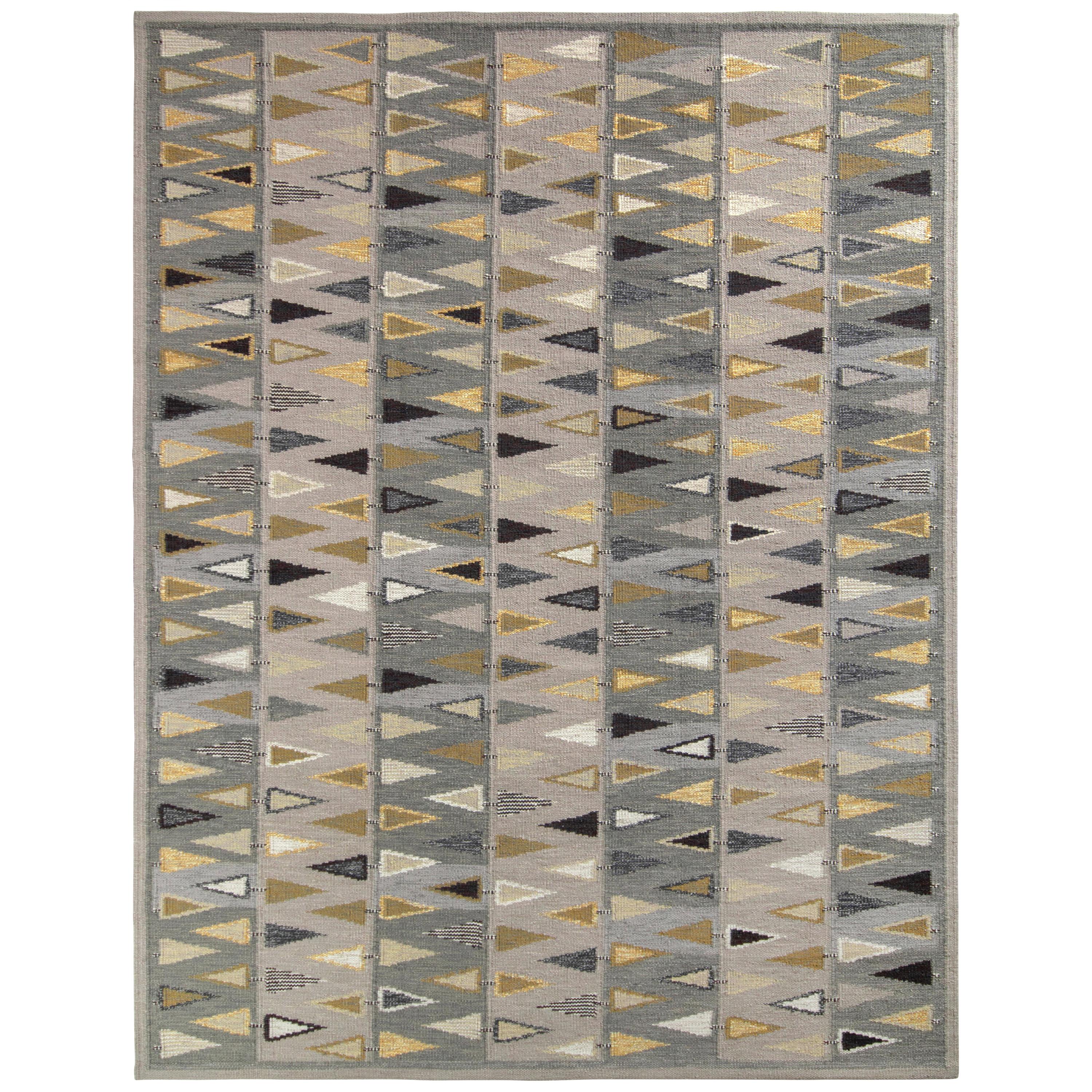 Rug & Kilim’s Scandinavian Style Kilim Rug in Grey and Brown Geometric Pattern