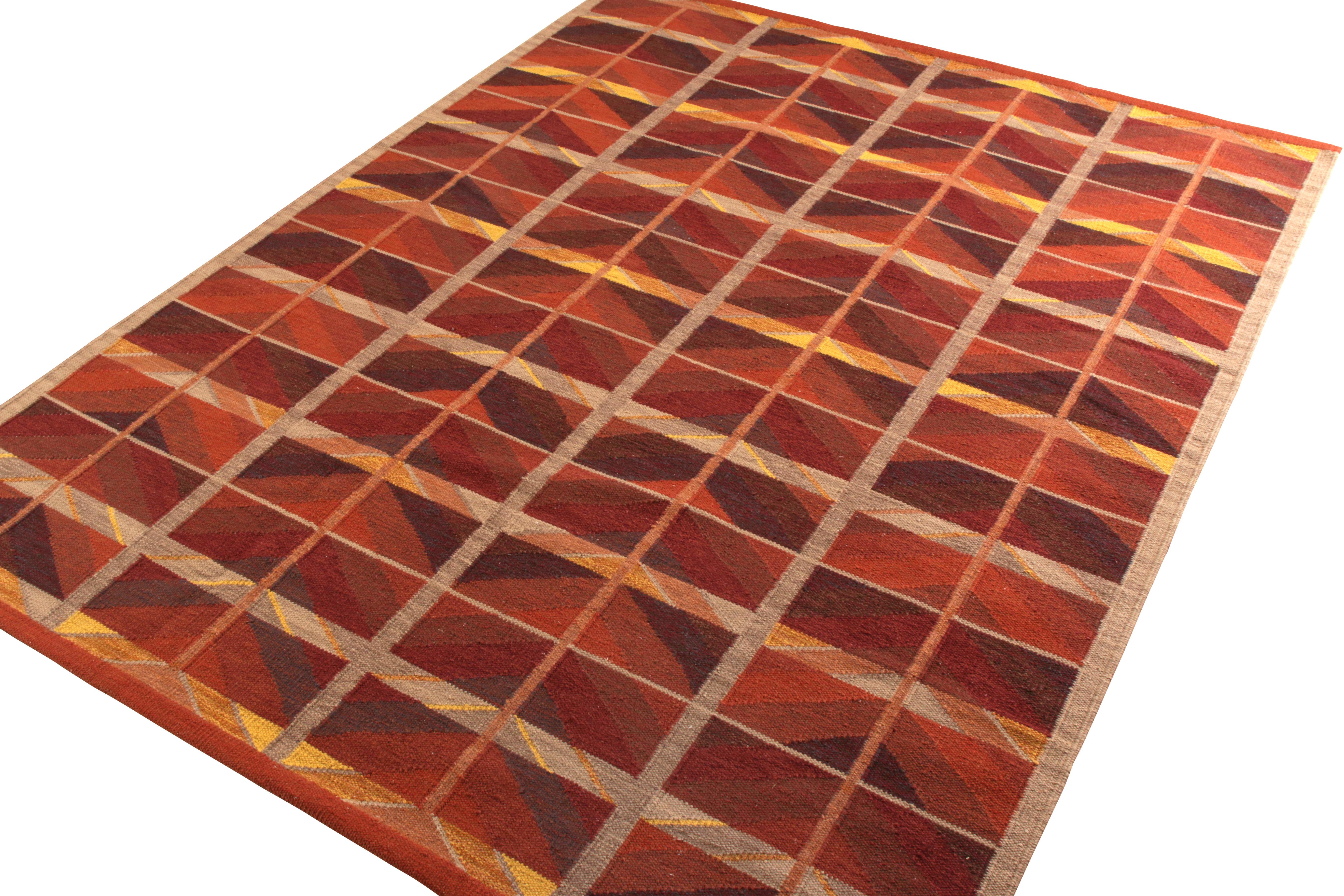Teppich & Kilims Kelim-Teppich im skandinavischen Stil in Orange und Rot mit geometrischem Muster (Skandinavische Moderne) im Angebot