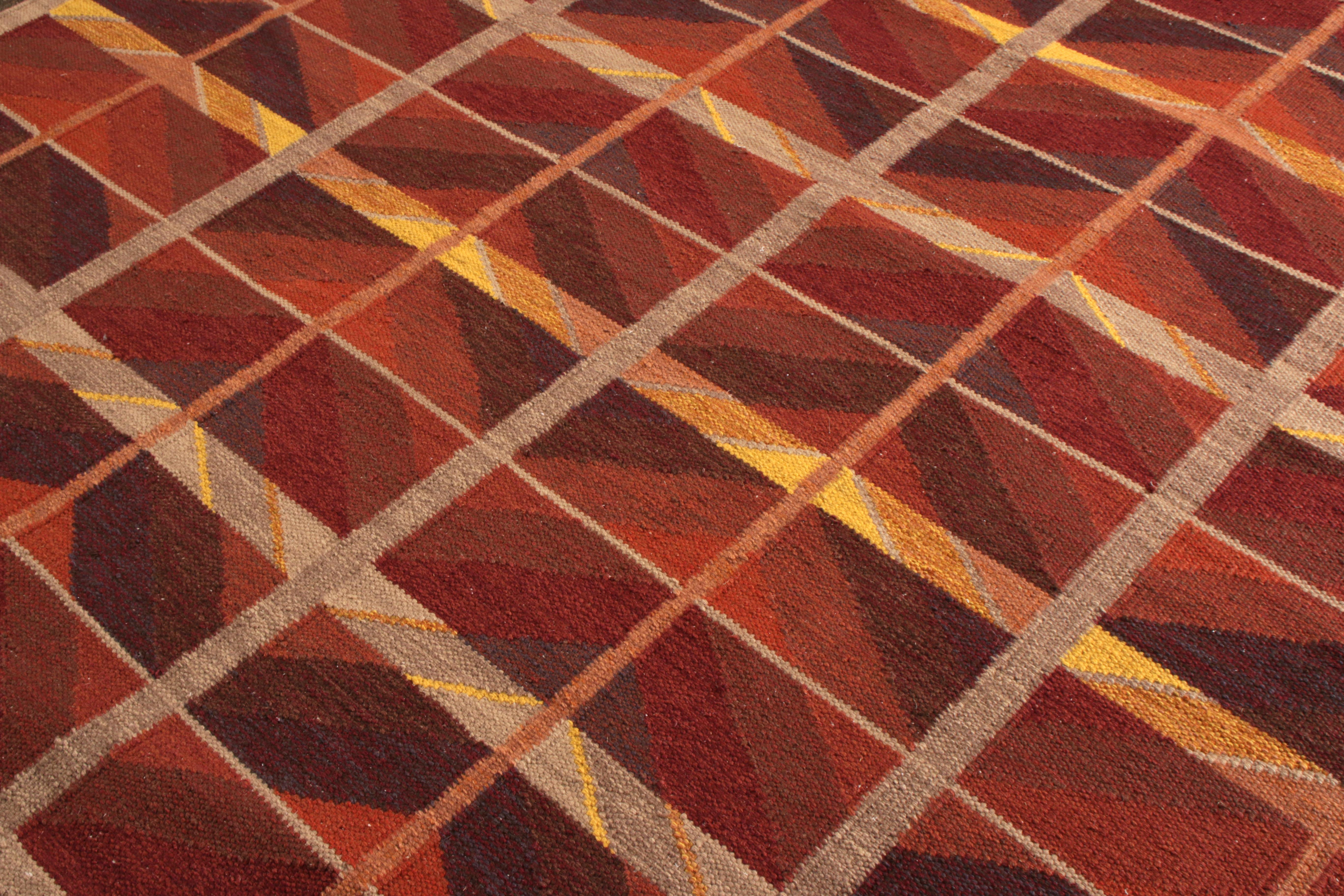 Teppich & Kilims Kelim-Teppich im skandinavischen Stil in Orange und Rot mit geometrischem Muster (Indisch) im Angebot