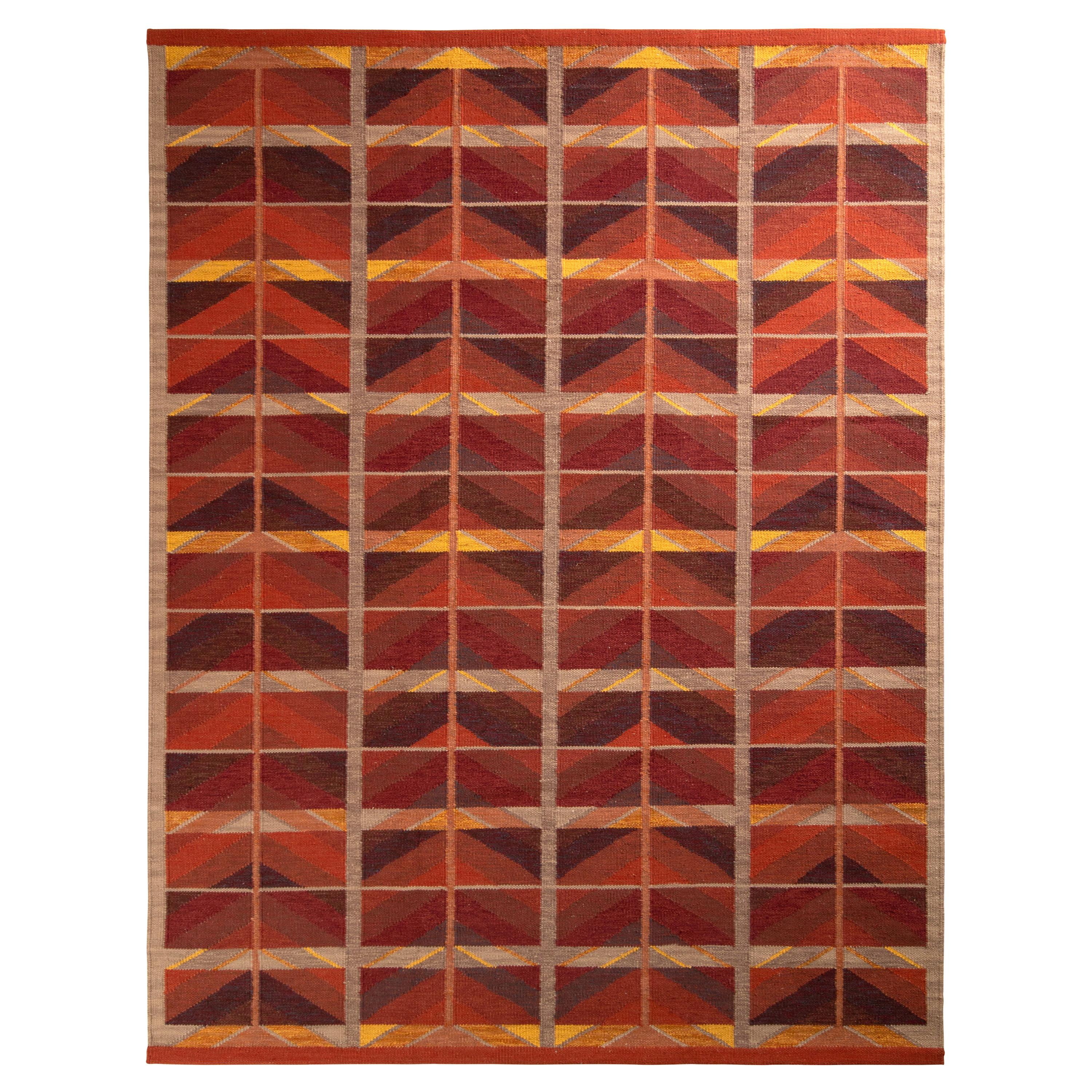 Rug & Kilim’s Scandinavian Style Kilim Rug in Orange and Red Geometric Pattern For Sale