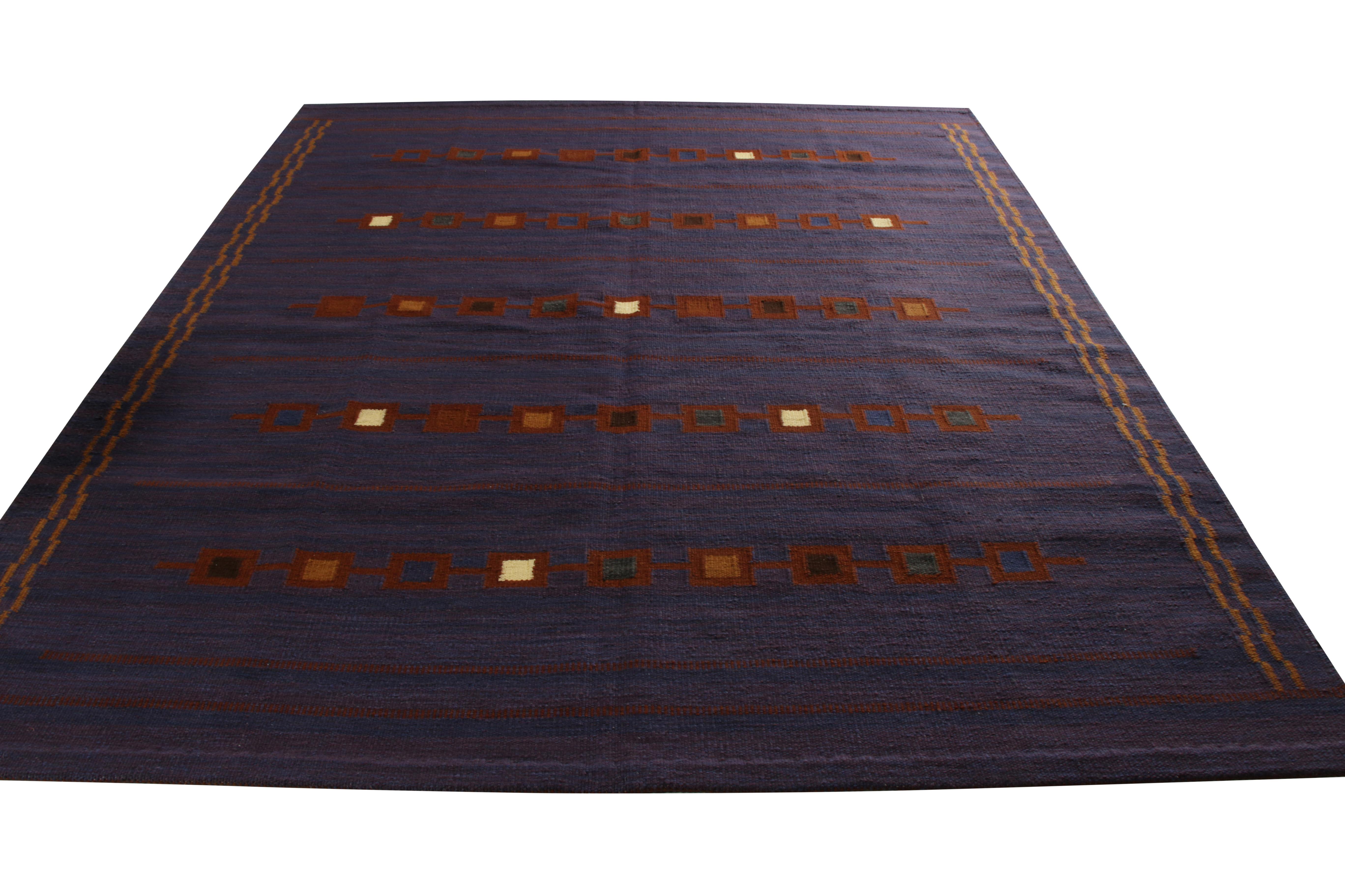 Scandinavian Modern Rug & Kilim’s Scandinavian Style Kilim Rug in Purple and Brown Geometric Pattern For Sale