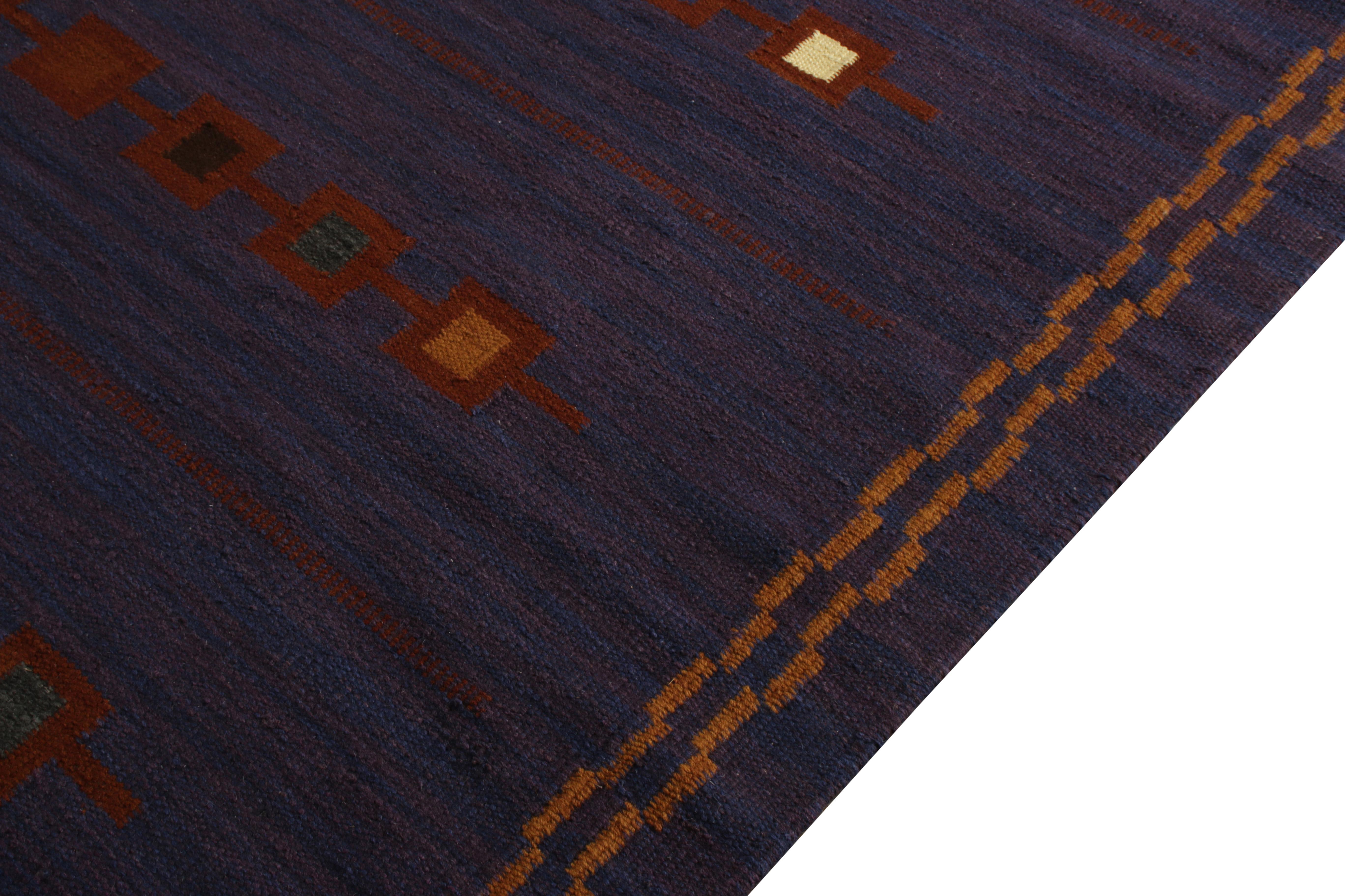 Indian Rug & Kilim’s Scandinavian Style Kilim Rug in Purple and Brown Geometric Pattern For Sale