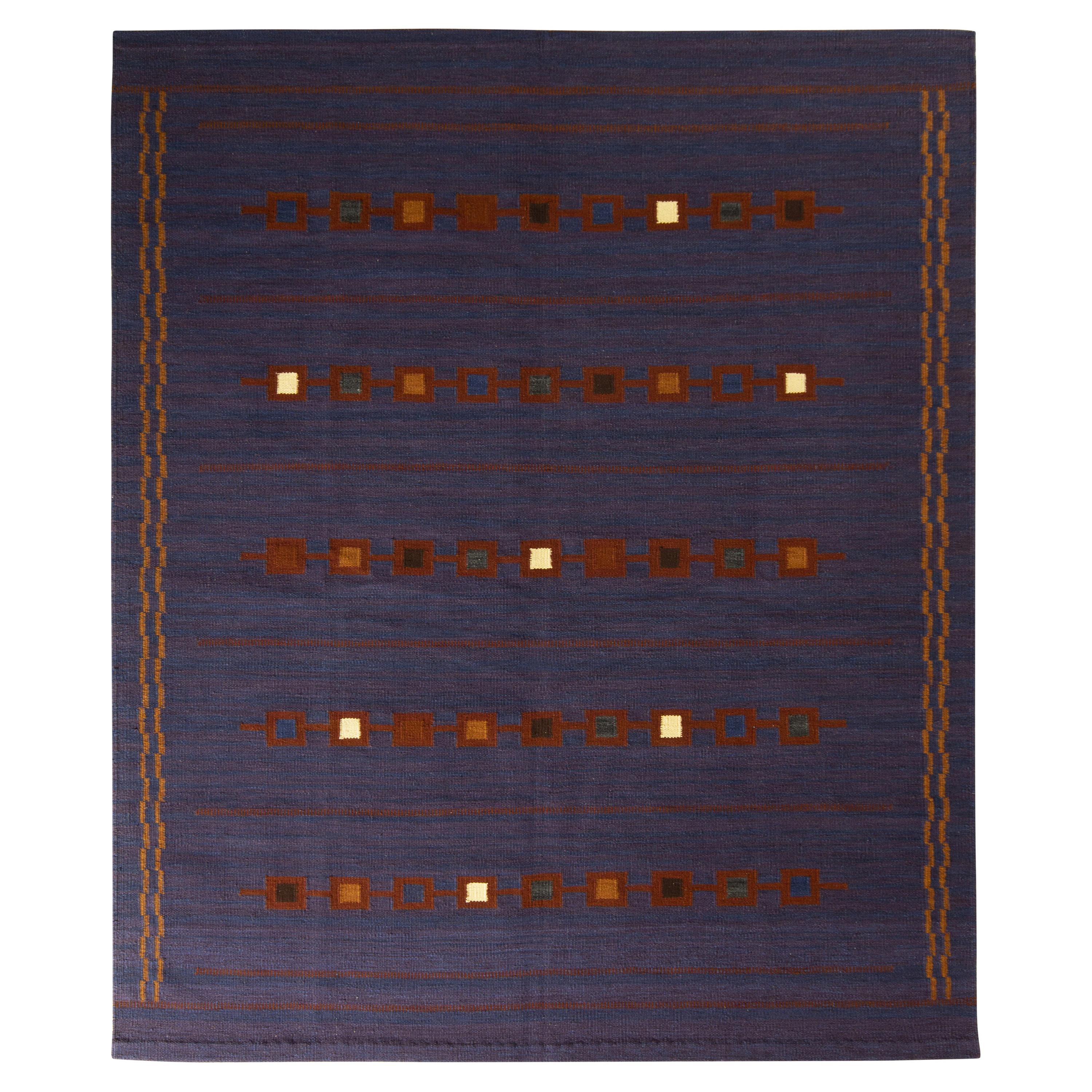 Rug & Kilim’s Scandinavian Style Kilim Rug in Purple and Brown Geometric Pattern For Sale