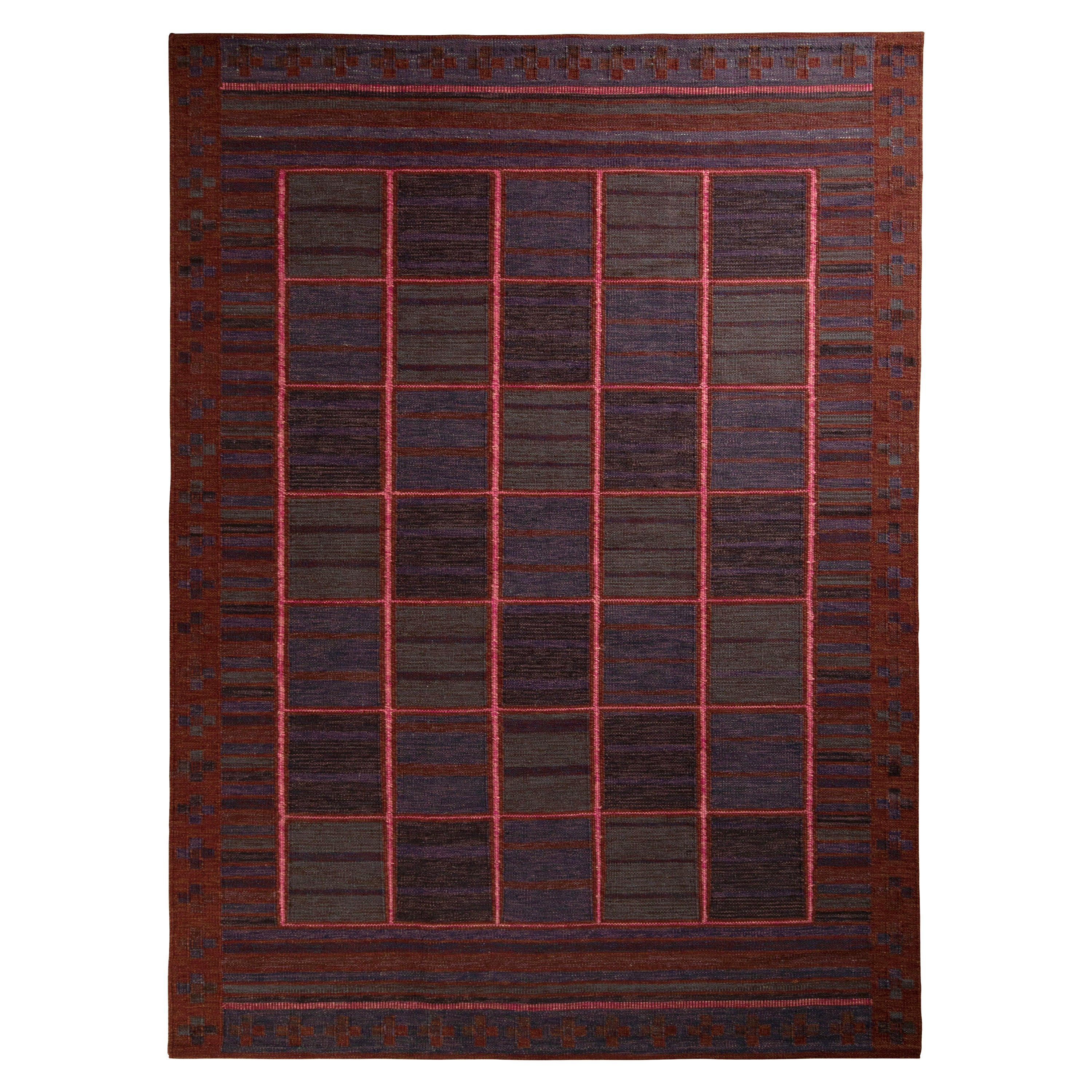 Rug & Kilim’s Scandinavian Style Kilim Rug in Red and Blue Geometric Pattern