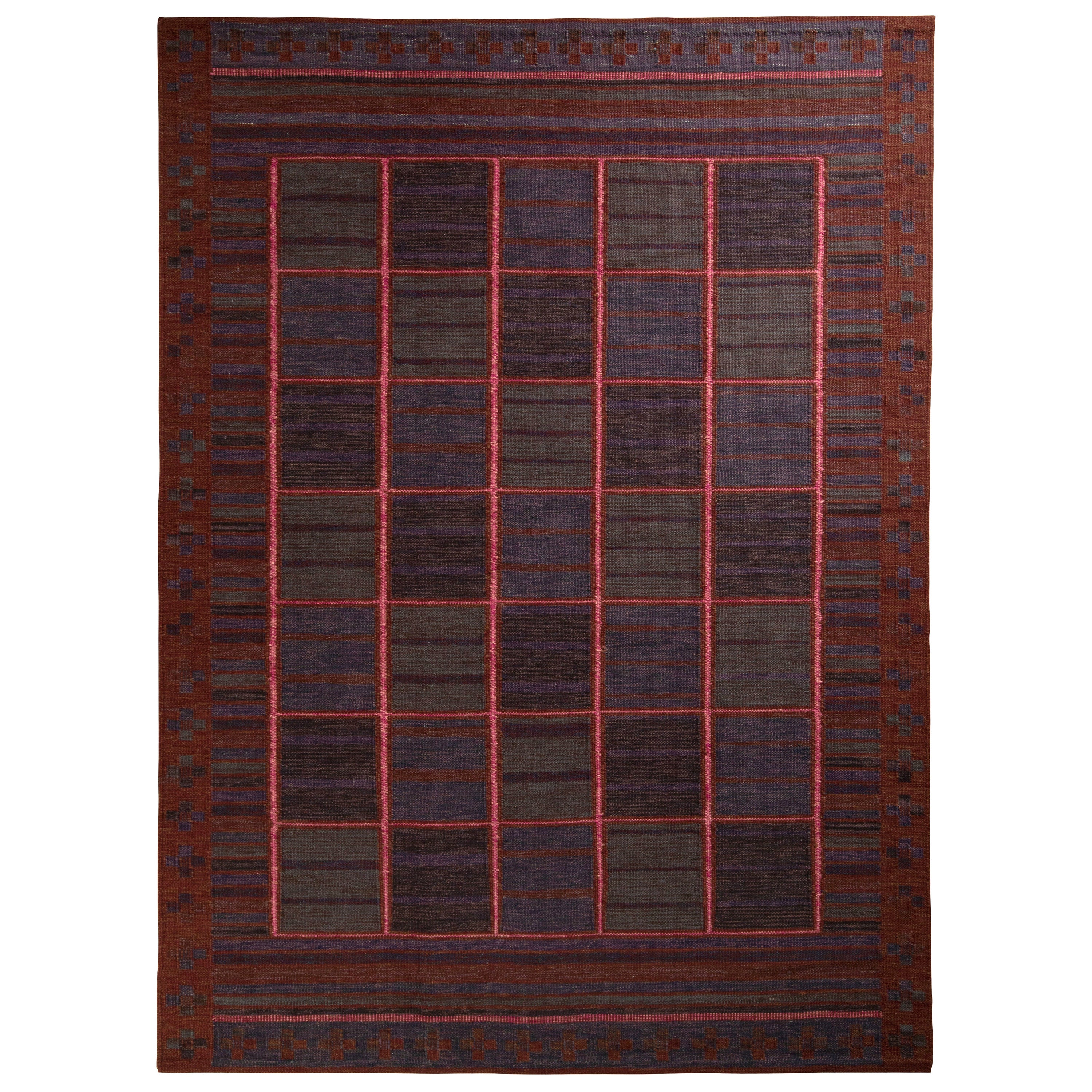 Rug & Kilim’s Scandinavian Style Kilim Rug in Red and Blue Geometric Pattern