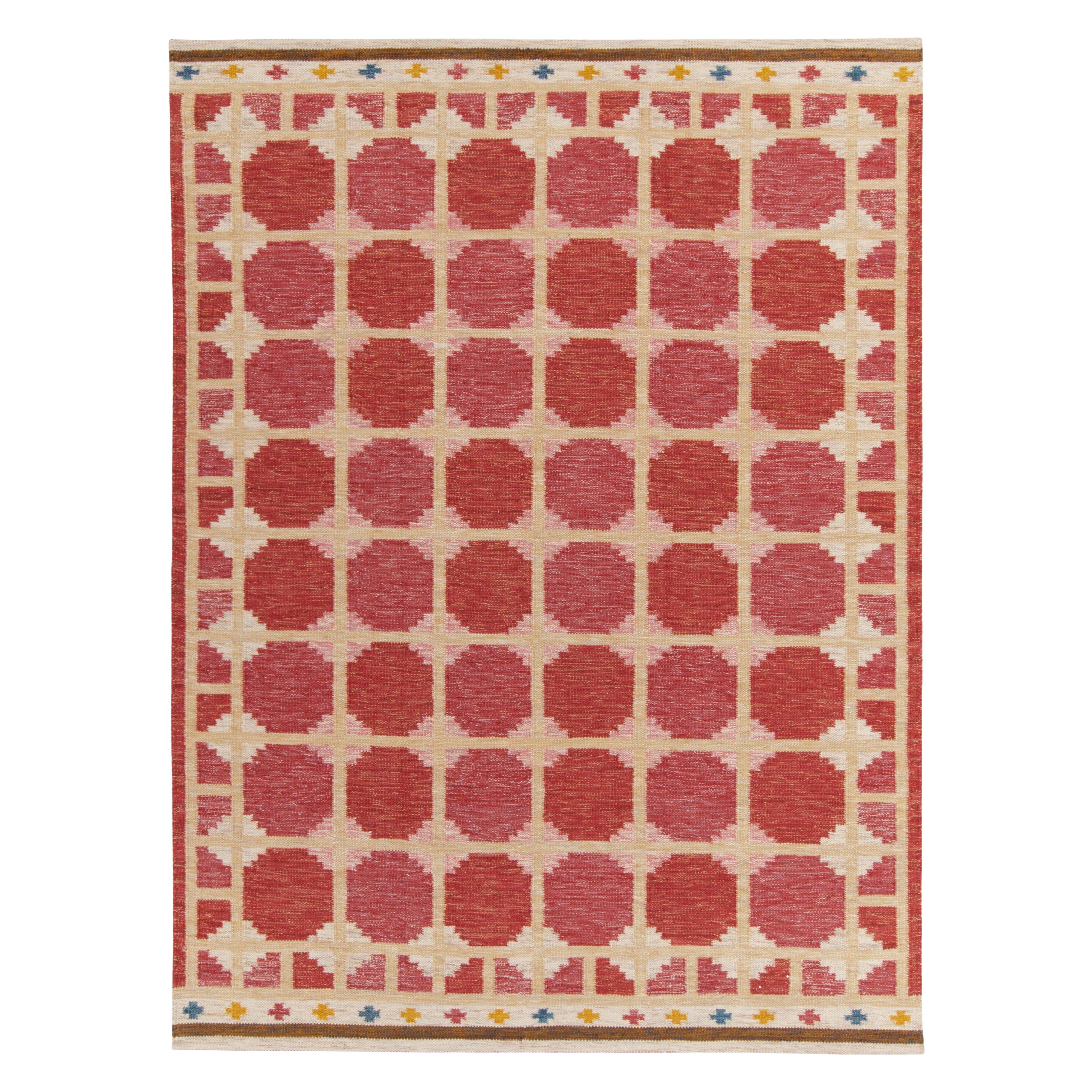 Rug & Kilim's Scandinavian Style Kilim Rug in Red, Pink, Geometric Pattern