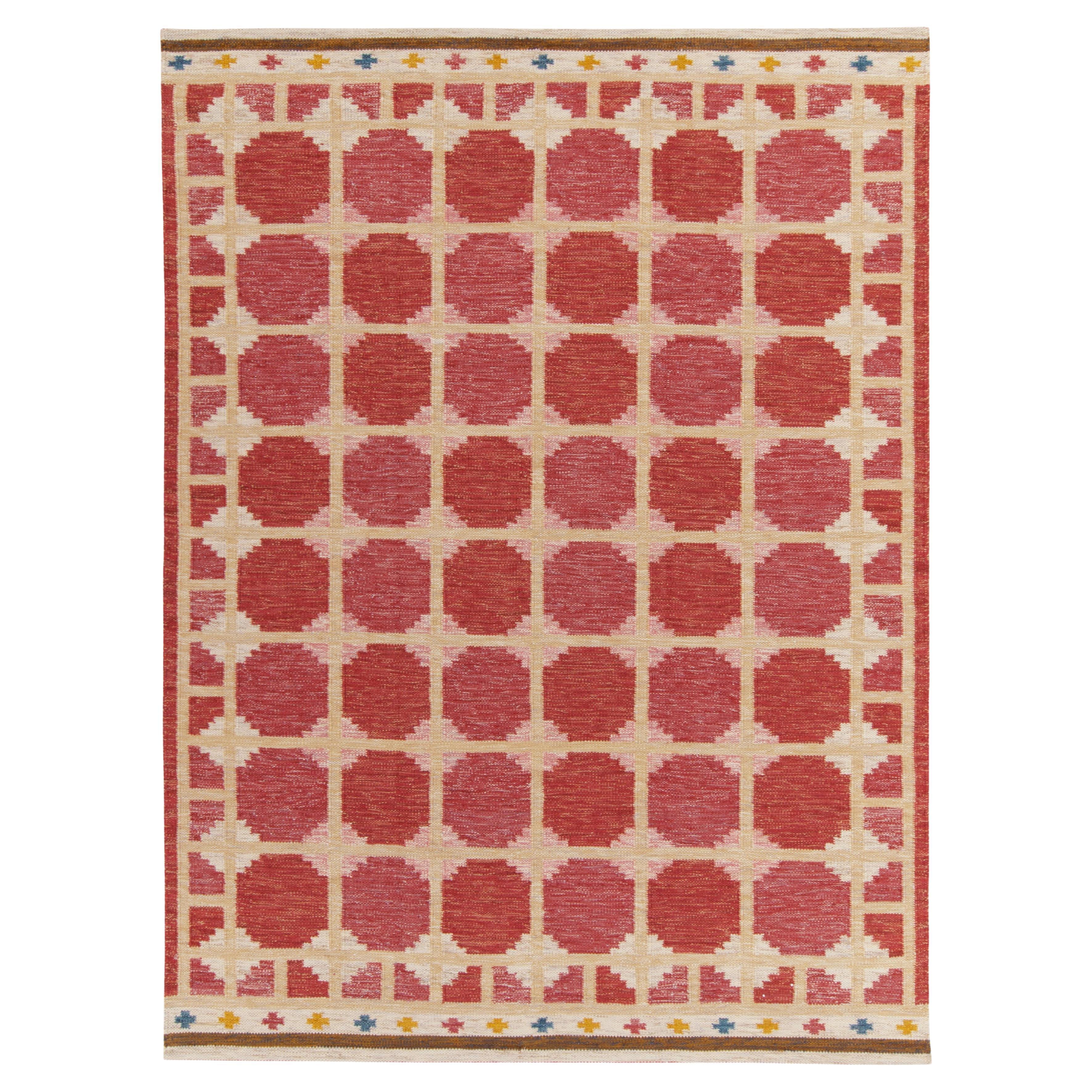 Rug & Kilim's Scandinavian Style Kilim Rug in Red, Pink, Geometric Pattern (tapis de style scandinave à motifs géométriques)