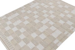 Rug & Kilim’s Scandinavian Style Kilim Rug in Taupe & Blue Geometric Patterns
