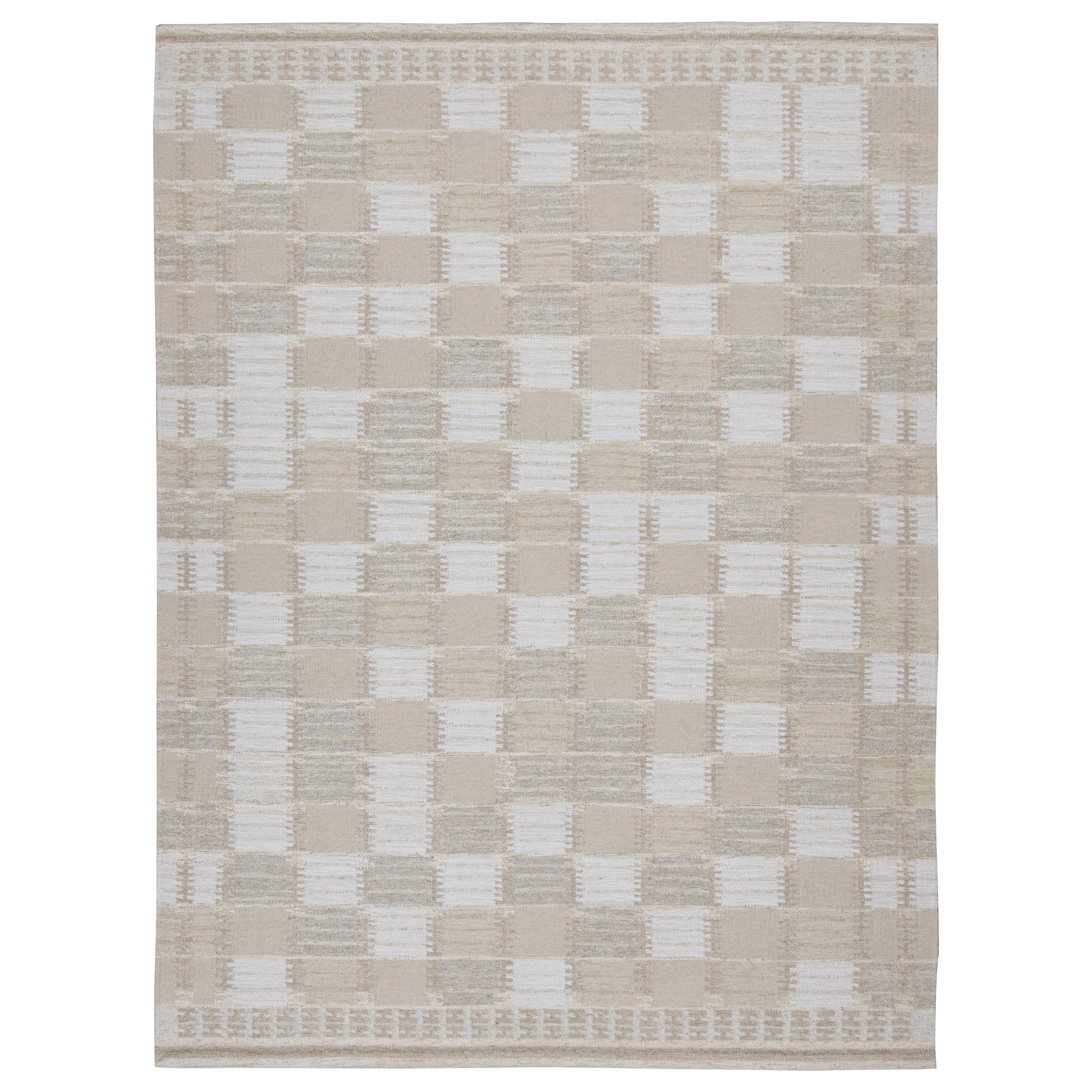 Rug & Kilim - Tappeto Kilim in stile scandinavo con motivi geometrici blu e taupe
