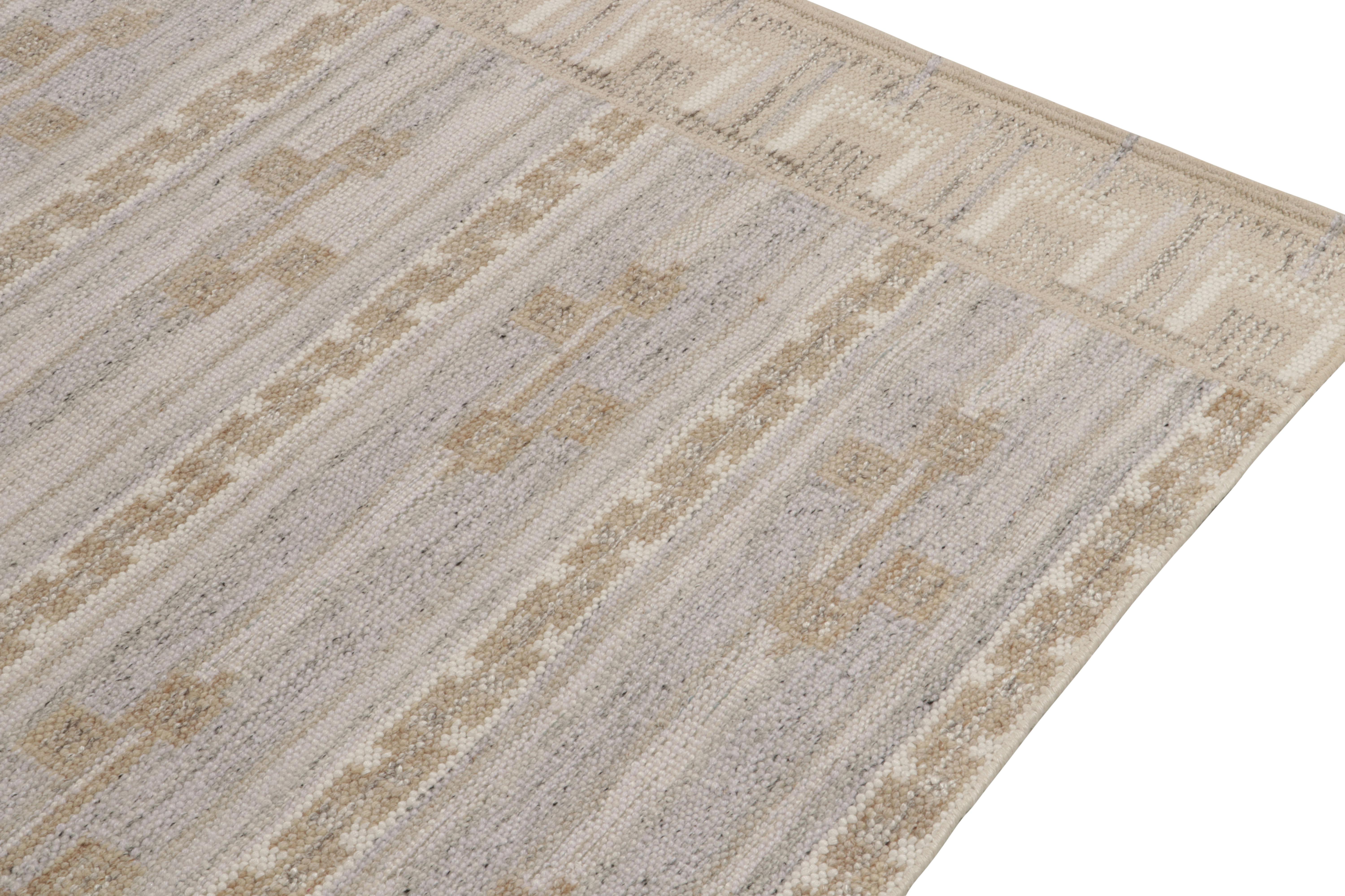 Hand-Knotted Rug & Kilim’s Scandinavian Style Kilim Rug in White, Grey and Beige Geometric For Sale