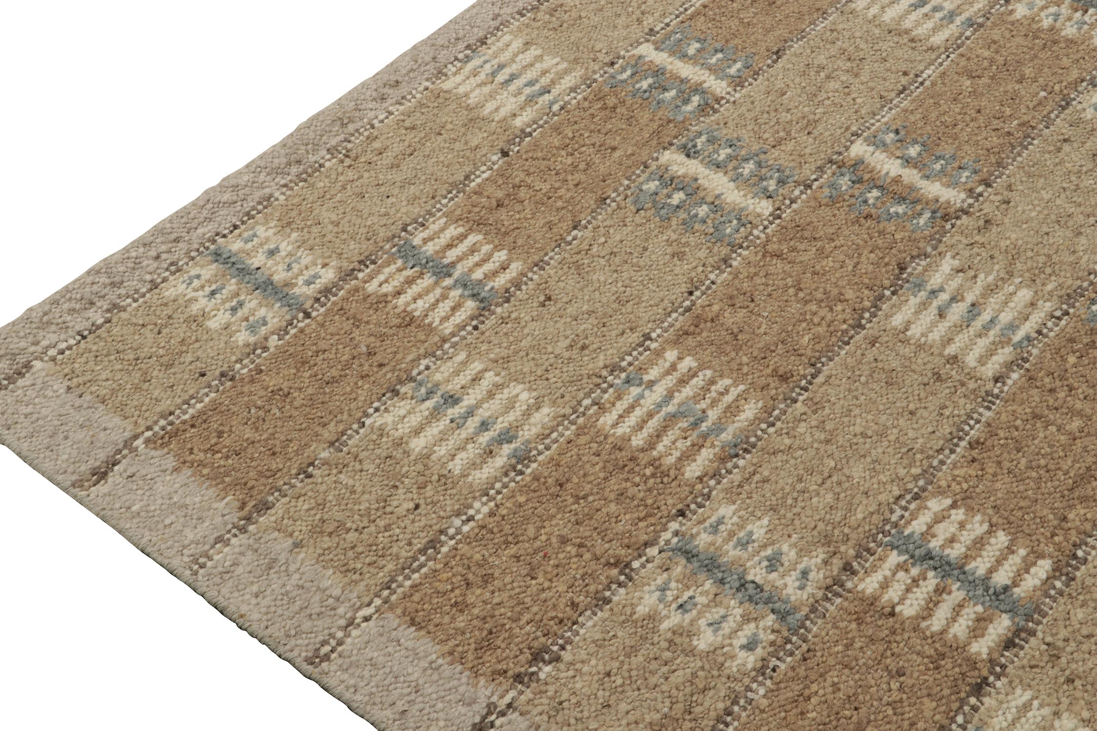 Hand-Knotted Rug & Kilim’s Scandinavian Style Kilim Rug with Beige-Brown Geometric Pattern For Sale