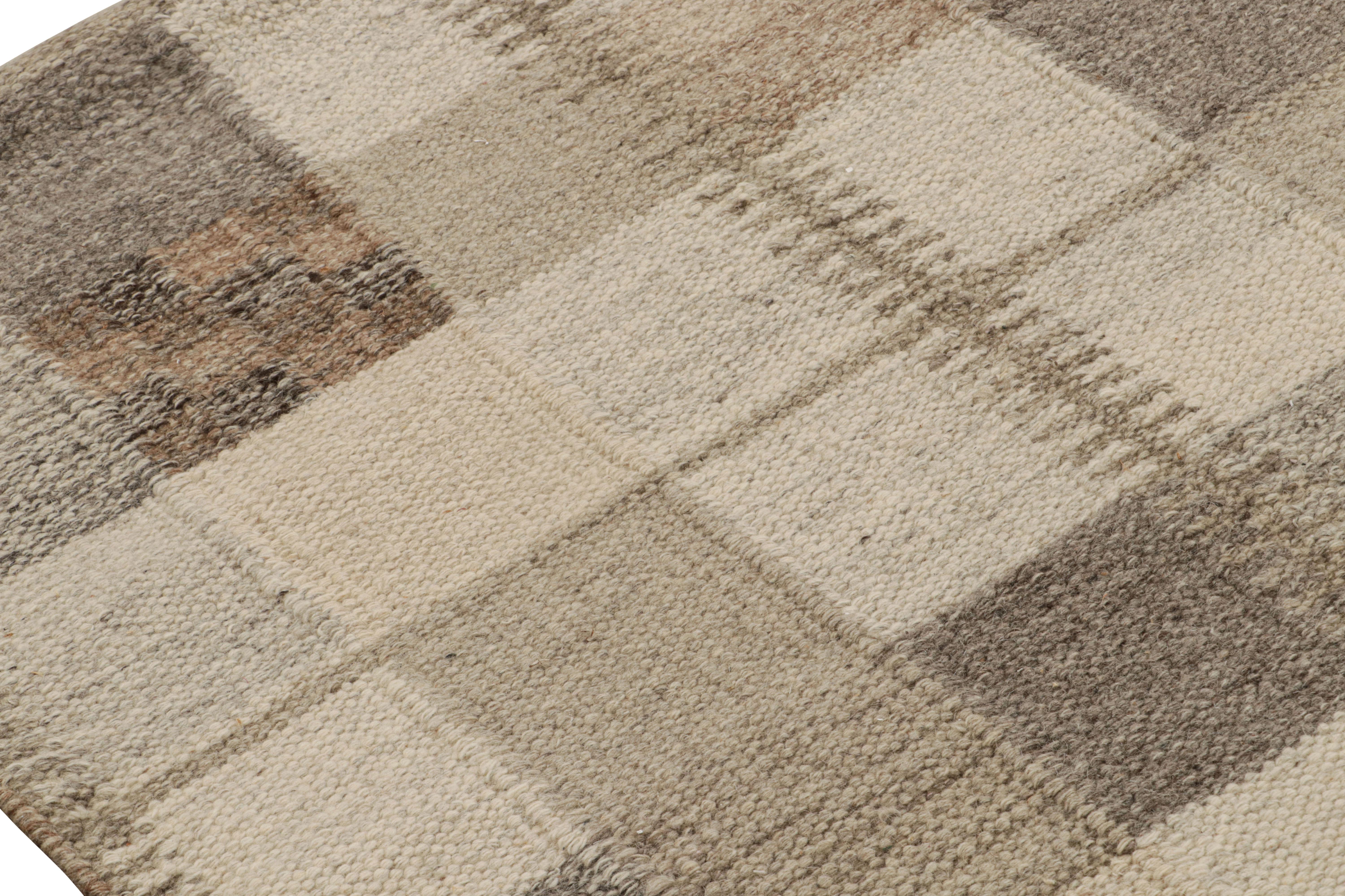 Hand-Woven Rug & Kilim’s Scandinavian Rug With Beige-Brown Geometric Patterns For Sale